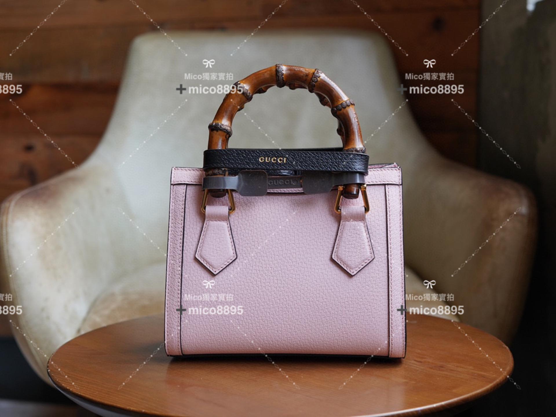 Gucci 𝐃𝐢𝐚𝐧𝐚竹節系列 粉色 迷你托特包 手提包👜 20cm