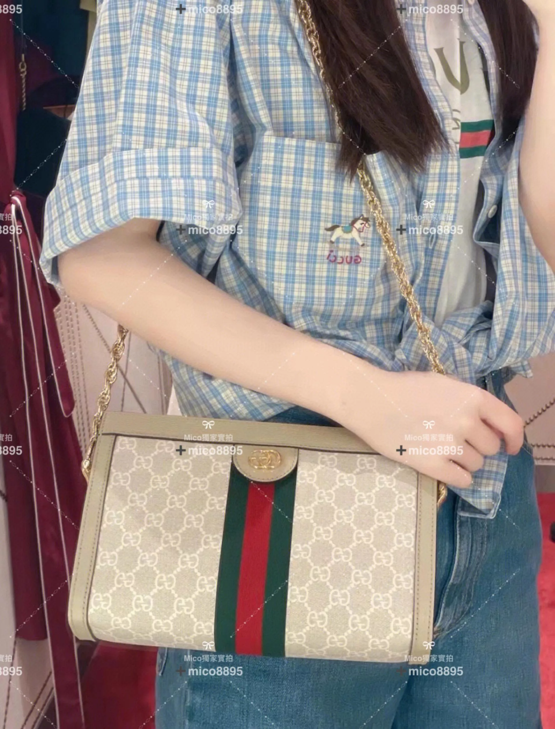 Gucci 經典𝐎𝐩𝐡𝐢𝐝𝐢𝐚系列 小號信封包 氣質燕麥色/經典帆布 26cm