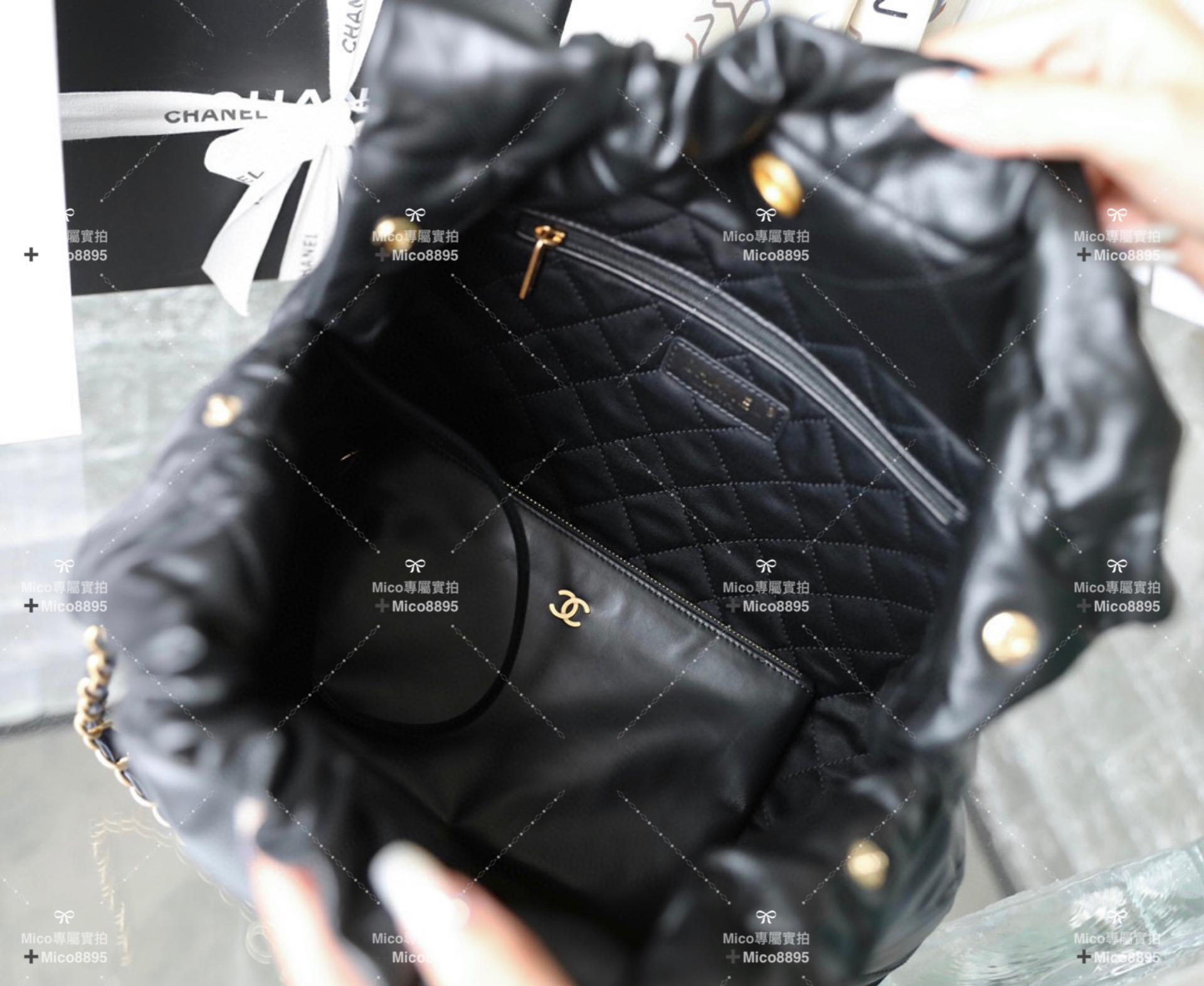 Chanel 22Bag 黑底白字/牛皮 購物袋/肩背包 中號 尺寸：𝟹𝟿*𝟺𝟸*𝟾 𝚌𝚖