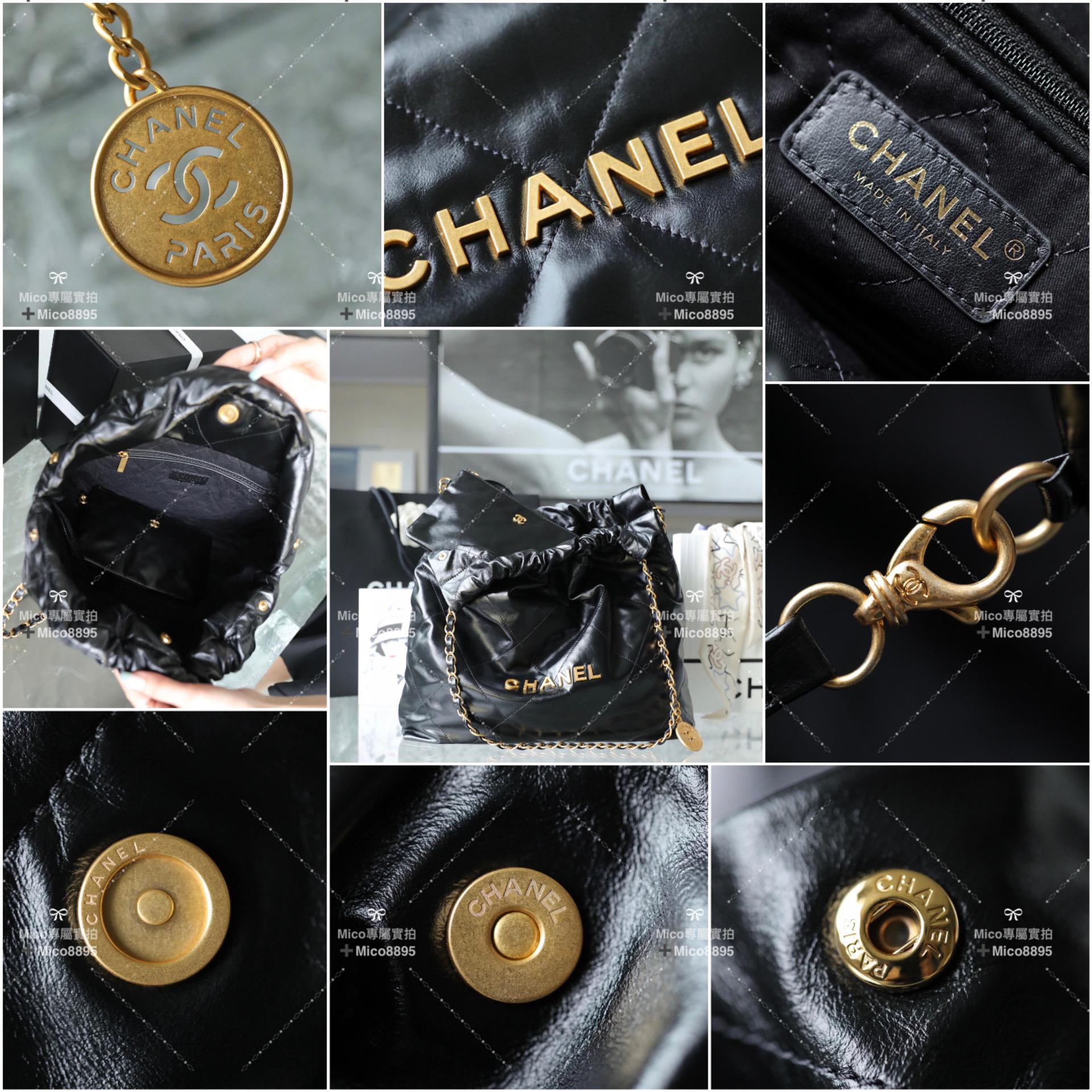 Chanel 22Bag 經典黑/金 牛皮 購物袋/肩背包 中號 尺寸：𝟹𝟿*𝟺𝟸*𝟾 𝚌𝚖