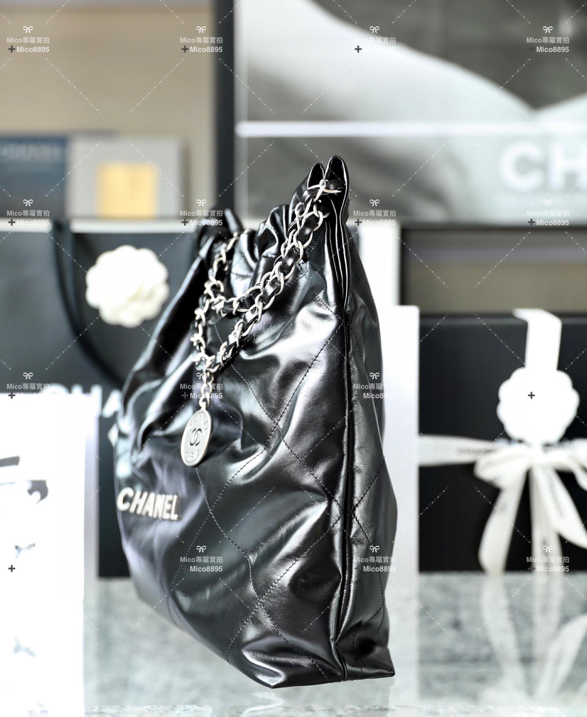 Chanel 22Bag 黑色牛皮/銀釦 購物袋/肩背包 中號 尺寸：𝟹𝟿*𝟺𝟸*𝟾 𝚌𝚖