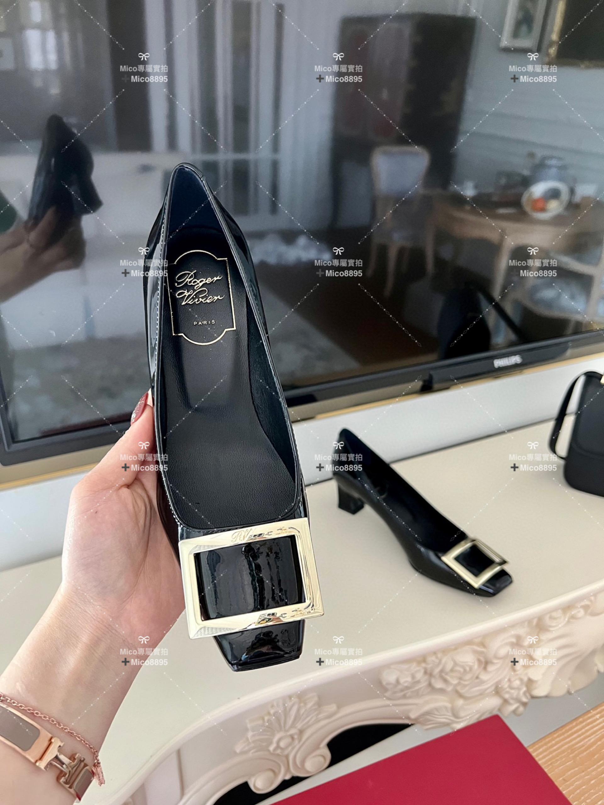 Roger vivier 黑色漆皮/經典款中跟 喇叭跟 漆皮高跟鞋 跟高4.5cm 碼數35-39