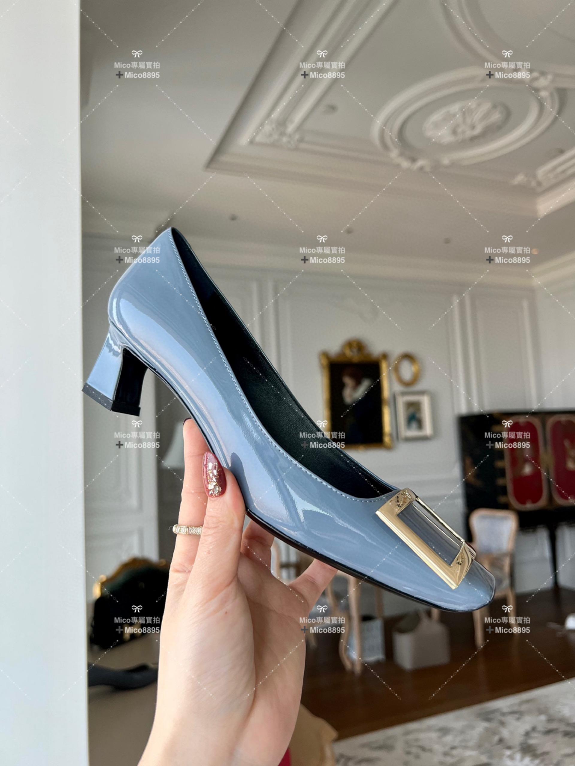 Roger vivier 經典款中跟 霧霾藍/喇叭跟 漆皮高跟鞋 跟高4.5cm 碼數35-39