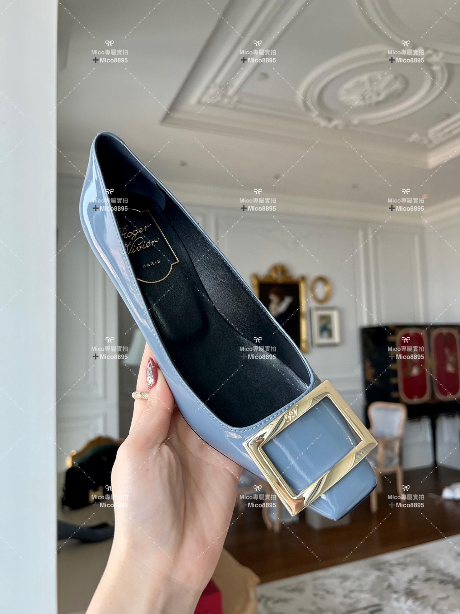 Roger vivier 經典款中跟 霧霾藍/喇叭跟 漆皮高跟鞋 跟高4.5cm 碼數35-39