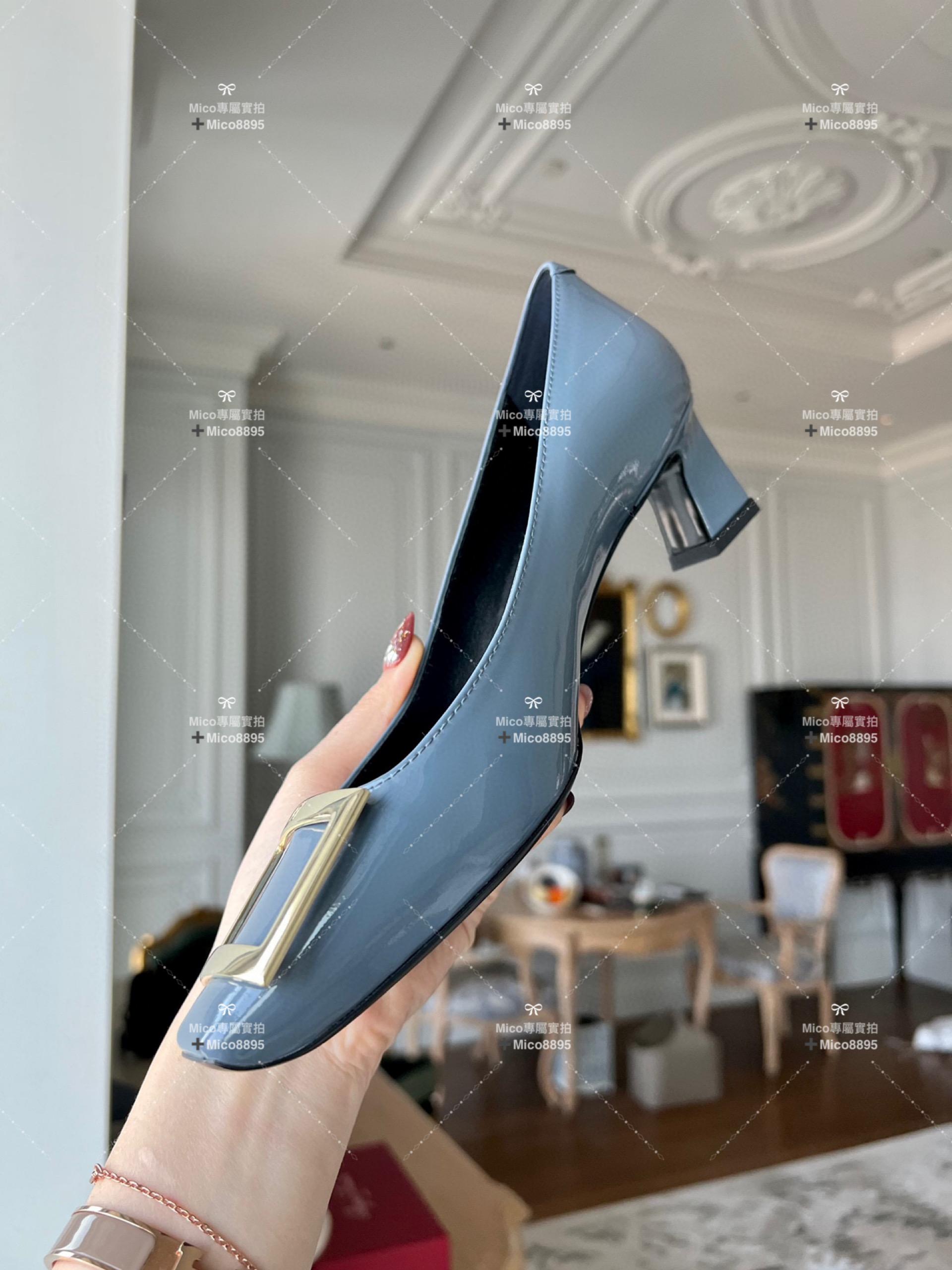 Roger vivier 經典款中跟 霧霾藍/喇叭跟 漆皮高跟鞋 跟高4.5cm 碼數35-39