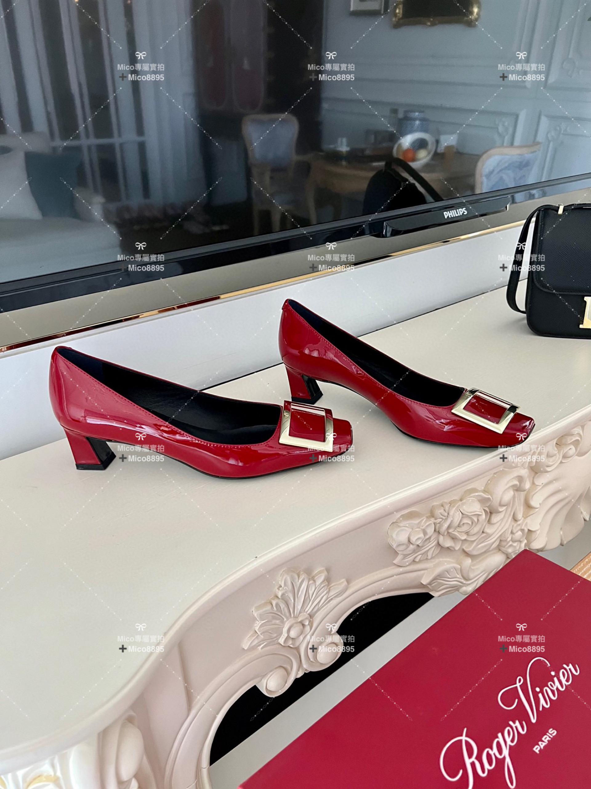 Roger vivier 紅色漆皮/經典款中跟 喇叭跟 漆皮高跟鞋 跟高4.5cm 碼數35-39