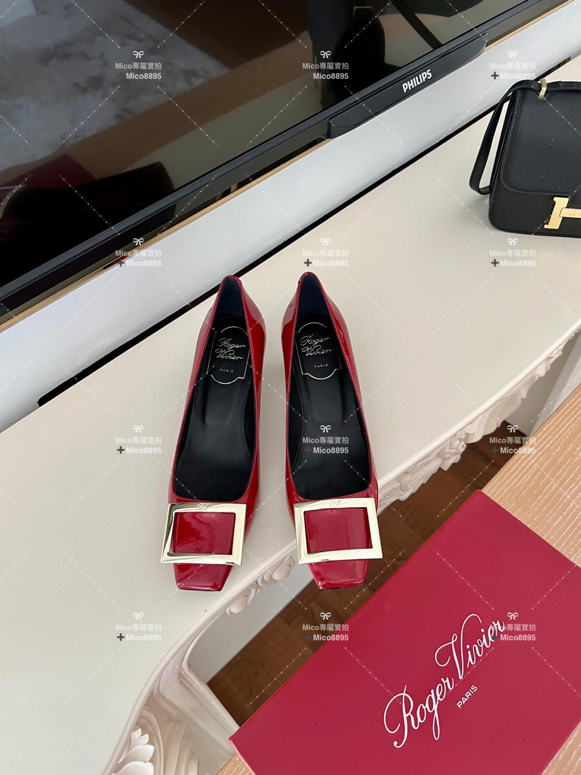 Roger vivier 紅色漆皮/經典款中跟 喇叭跟 漆皮高跟鞋 跟高4.5cm 碼數35-39