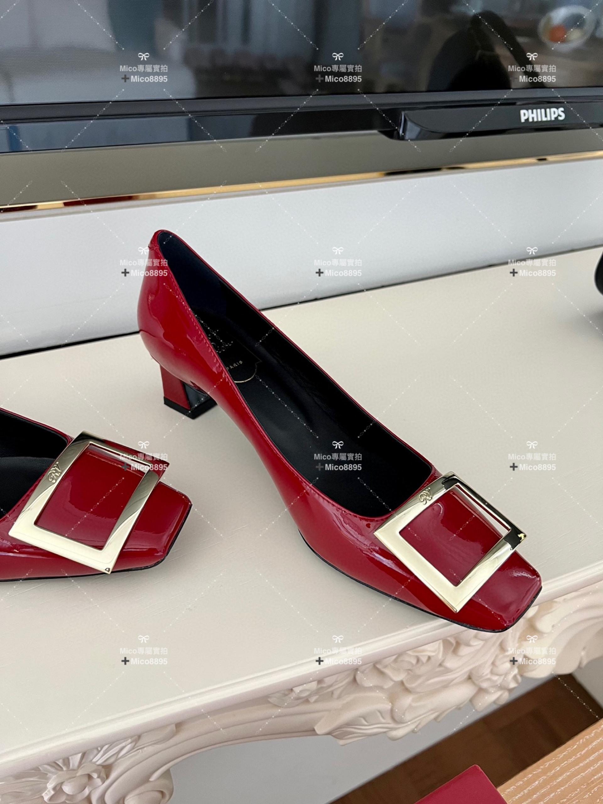 Roger vivier 紅色漆皮/經典款中跟 喇叭跟 漆皮高跟鞋 跟高4.5cm 碼數35-39