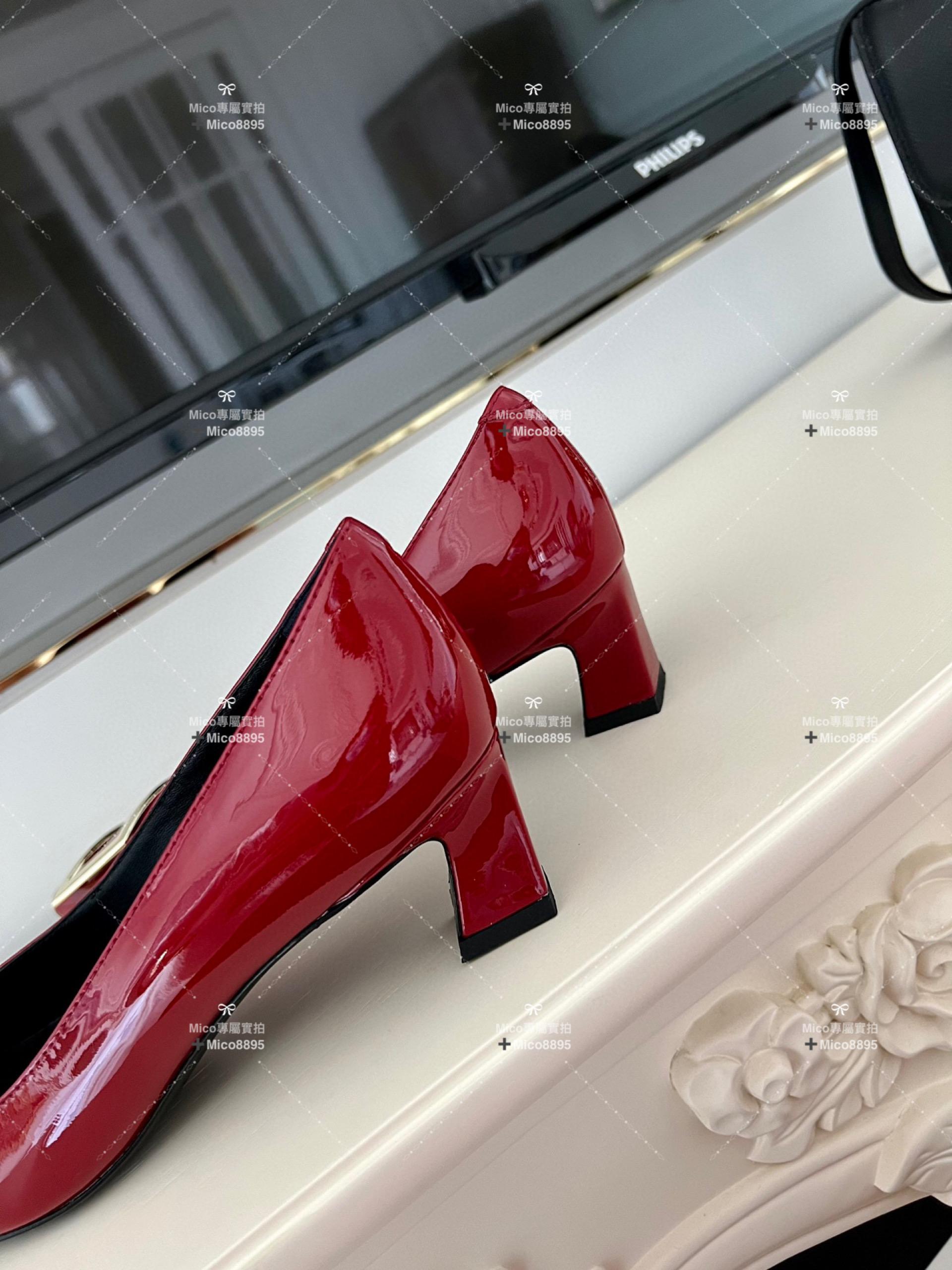 Roger vivier 紅色漆皮/經典款中跟 喇叭跟 漆皮高跟鞋 跟高4.5cm 碼數35-39