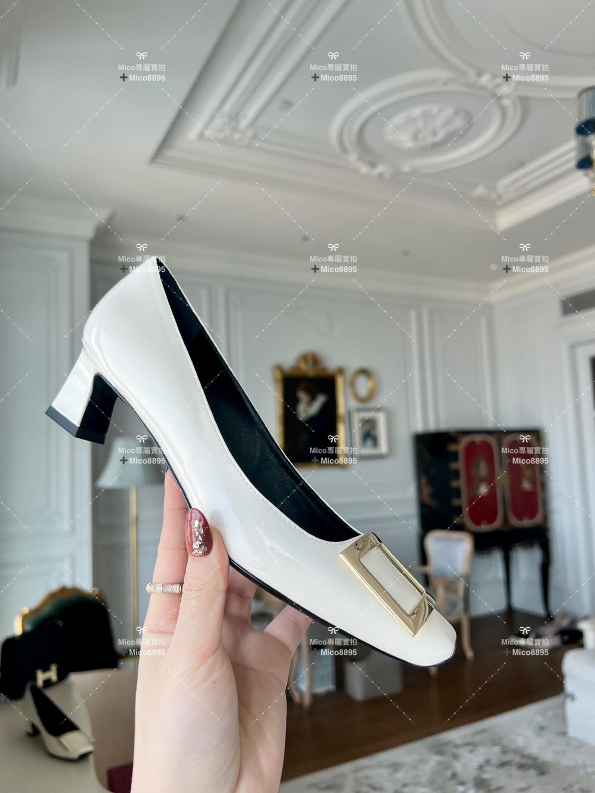 Roger vivier 白拼黑/經典款中跟 喇叭跟 漆皮高跟鞋 跟高4.5cm 碼數35-39