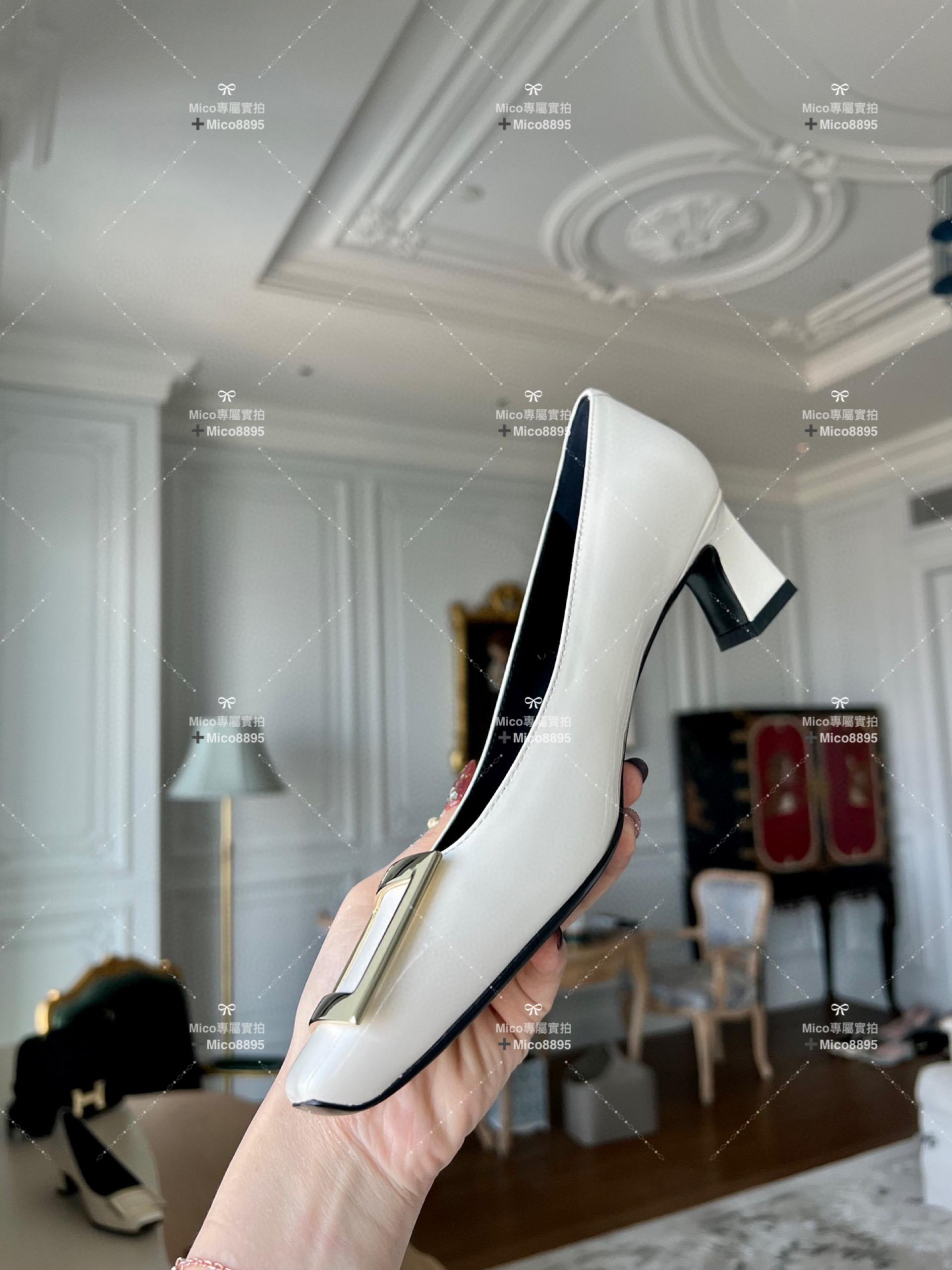 Roger vivier 白拼黑/經典款中跟 喇叭跟 漆皮高跟鞋 跟高4.5cm 碼數35-39