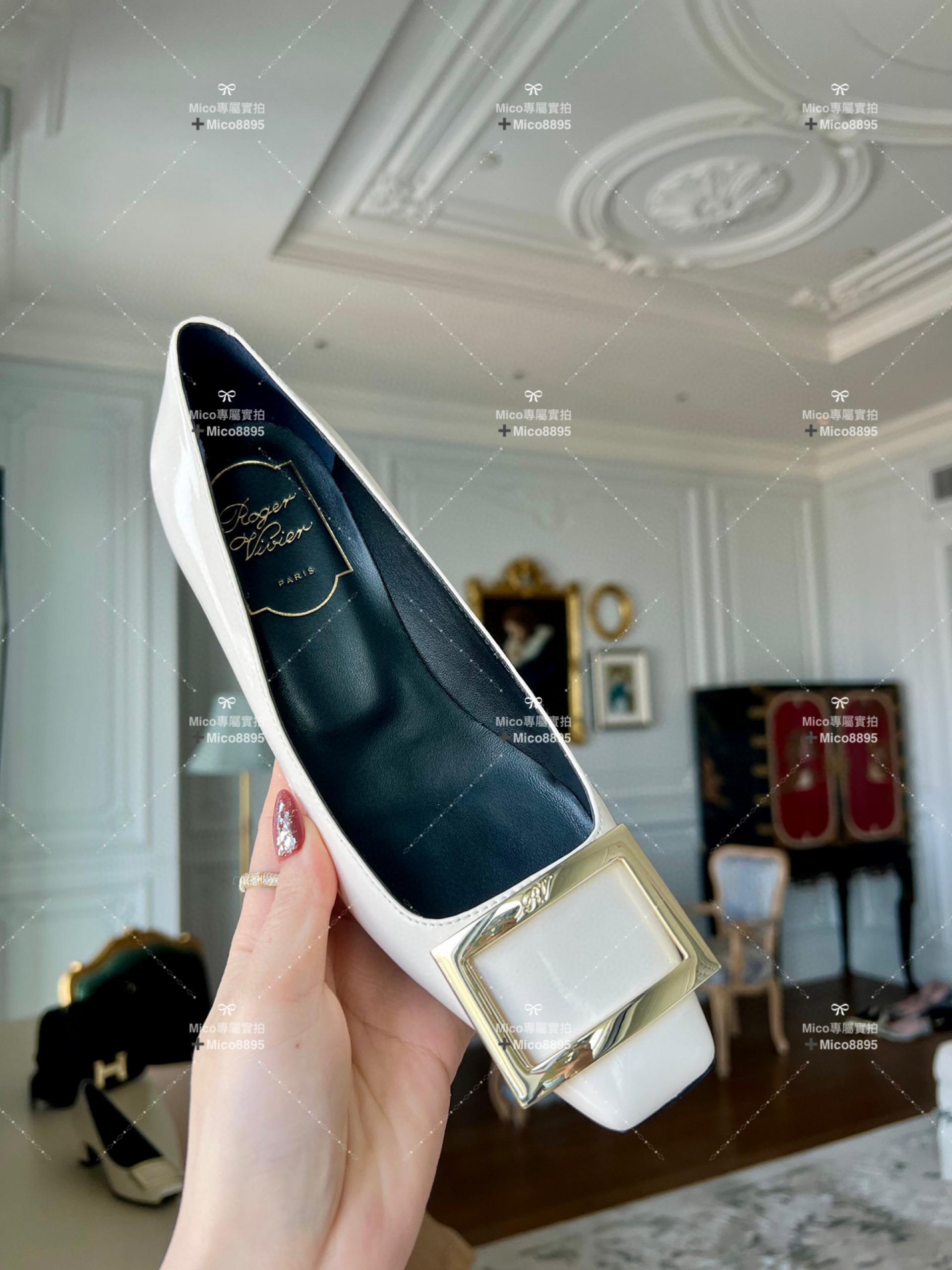 Roger vivier 白拼黑/經典款中跟 喇叭跟 漆皮高跟鞋 跟高4.5cm 碼數35-39