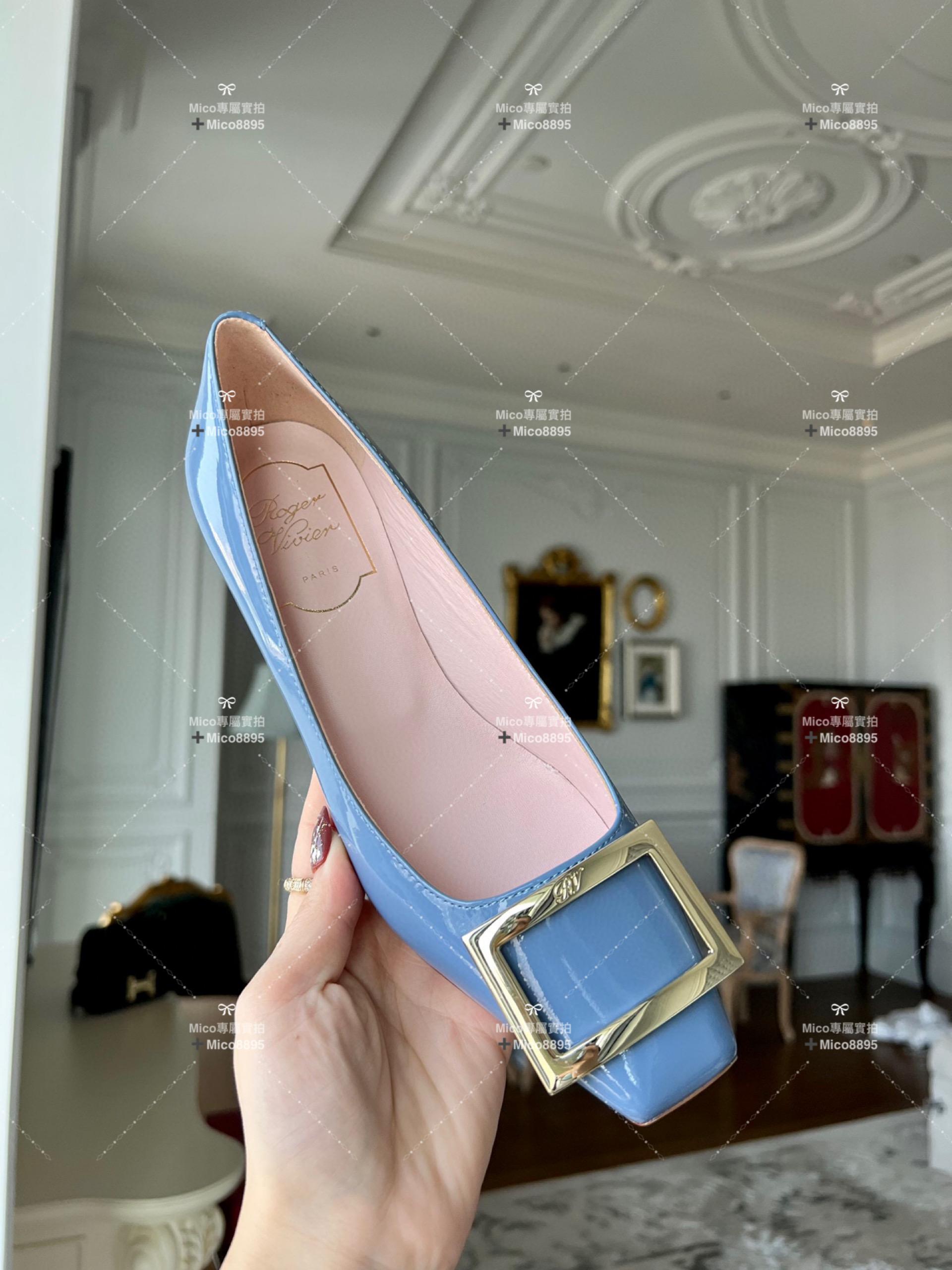 Roger vivier 淺藍色/經典款中跟 喇叭跟 漆皮高跟鞋 跟高4.5cm 碼數35-39