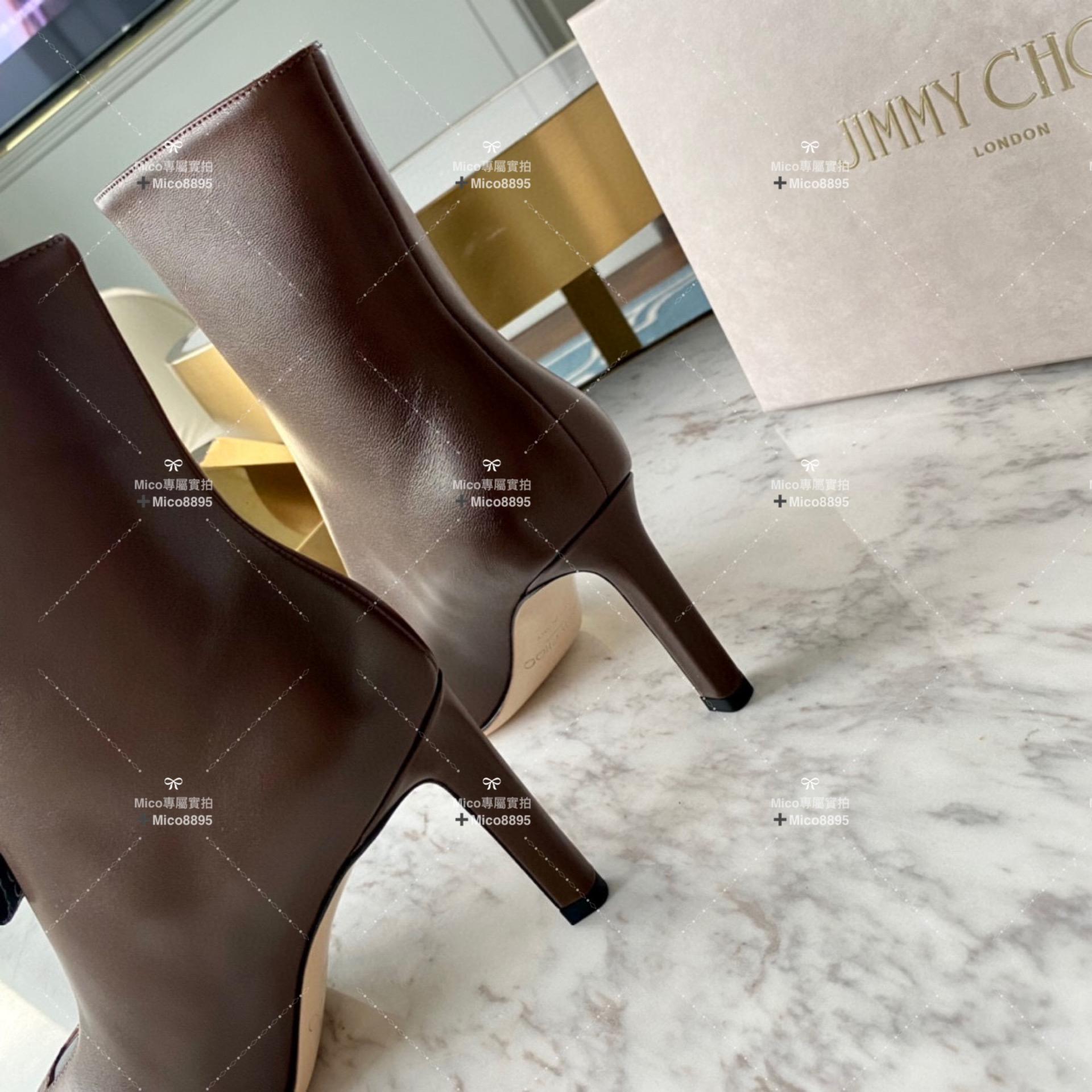 Jimmy Choo 深棕色 拉鏈Longo 柔軟牛皮高跟踝靴 跟高8.5cm 碼數35-39