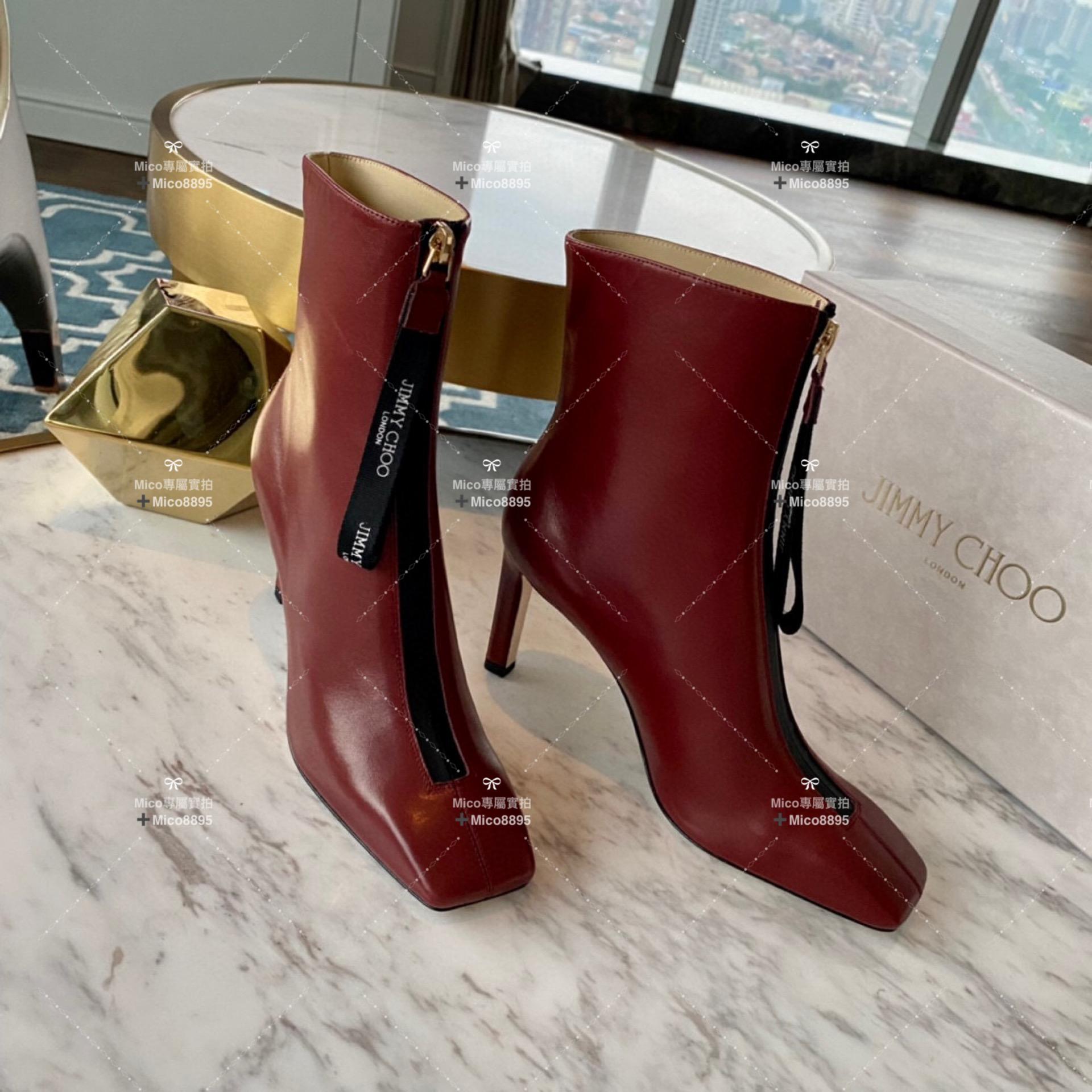 Jimmy Choo 酒紅色 拉鏈Longo 柔軟牛皮高跟踝靴 跟高8.5cm 碼數35-39