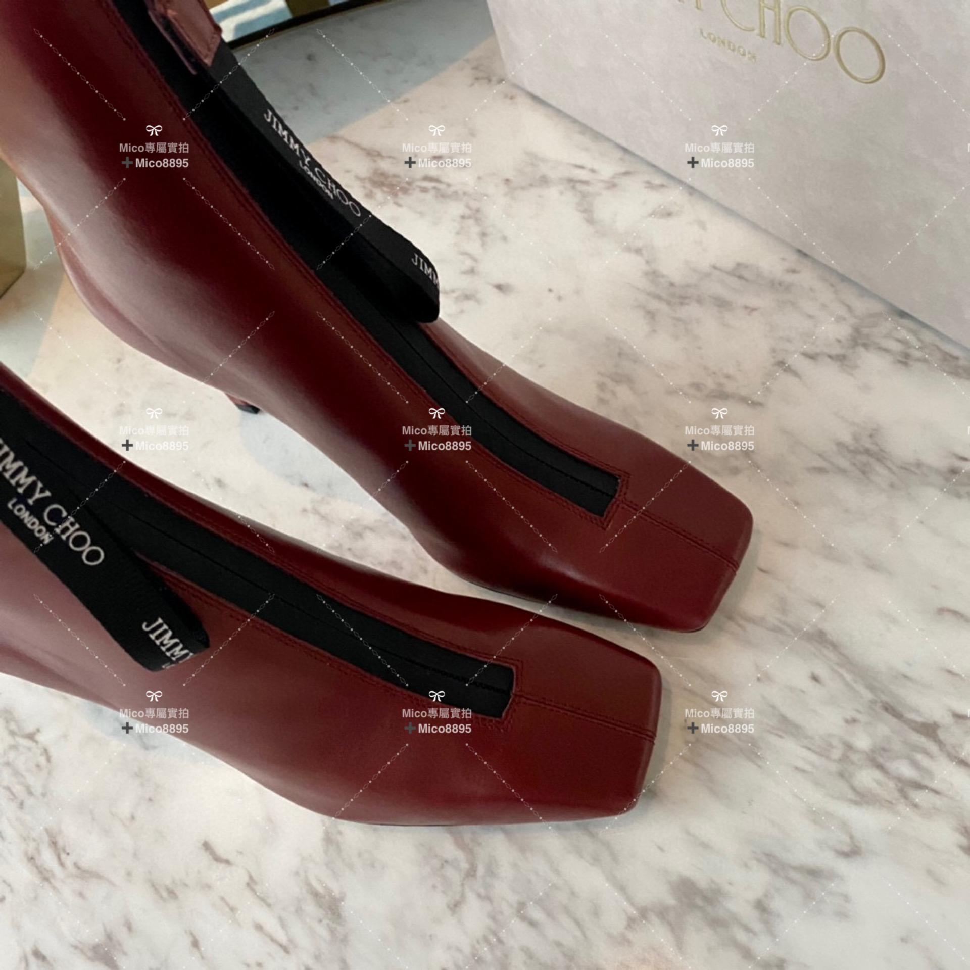 Jimmy Choo 酒紅色 拉鏈Longo 柔軟牛皮高跟踝靴 跟高8.5cm 碼數35-39