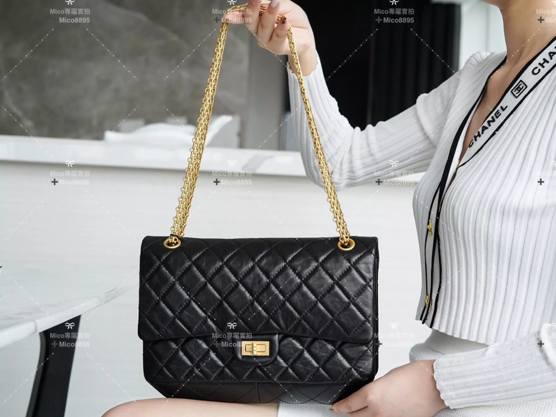 CHANEL 復刻2.55大號 黑金🖤 28cm 胎牛皮