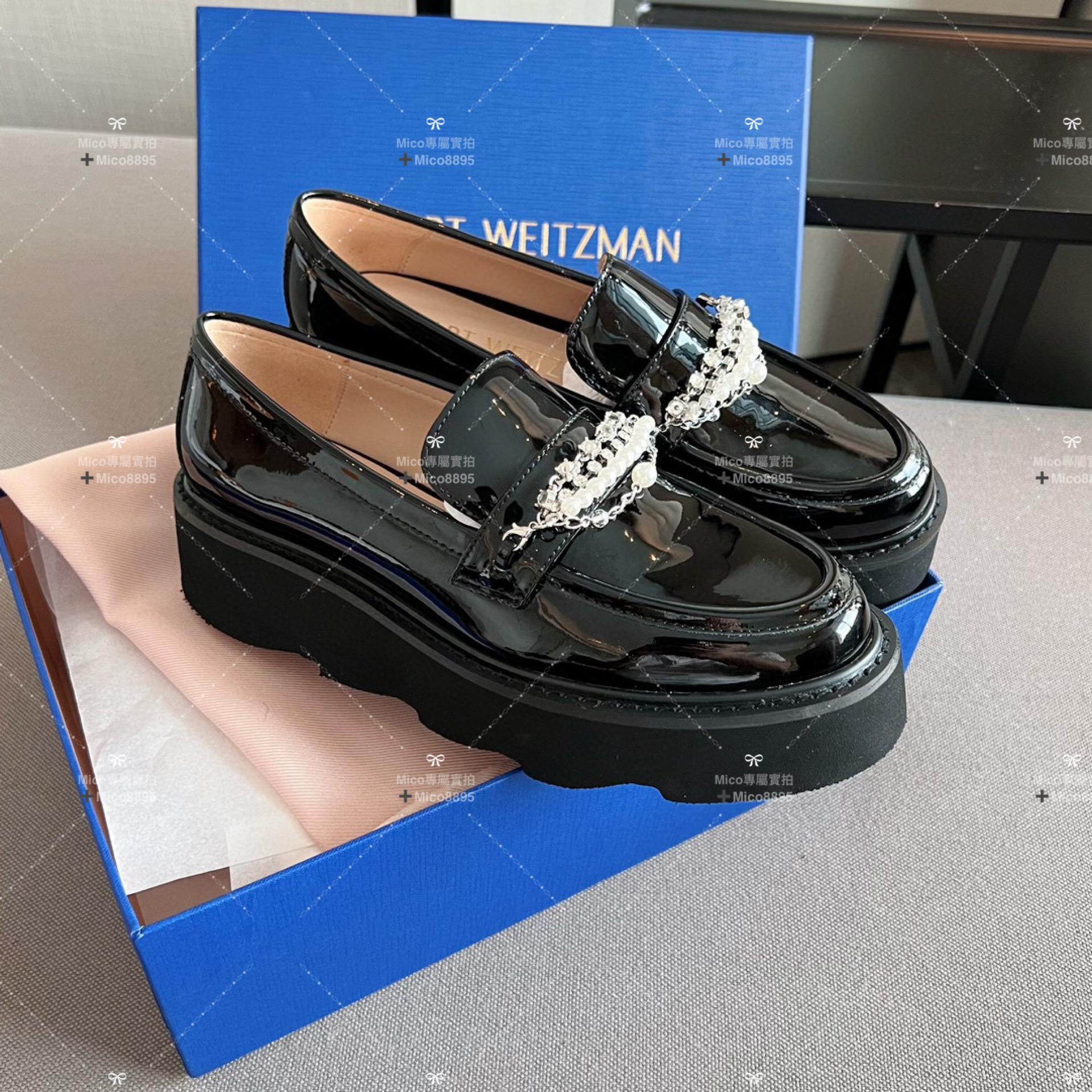 Stuart Weitzman 珍珠釦百搭漆皮樂福鞋 35-39