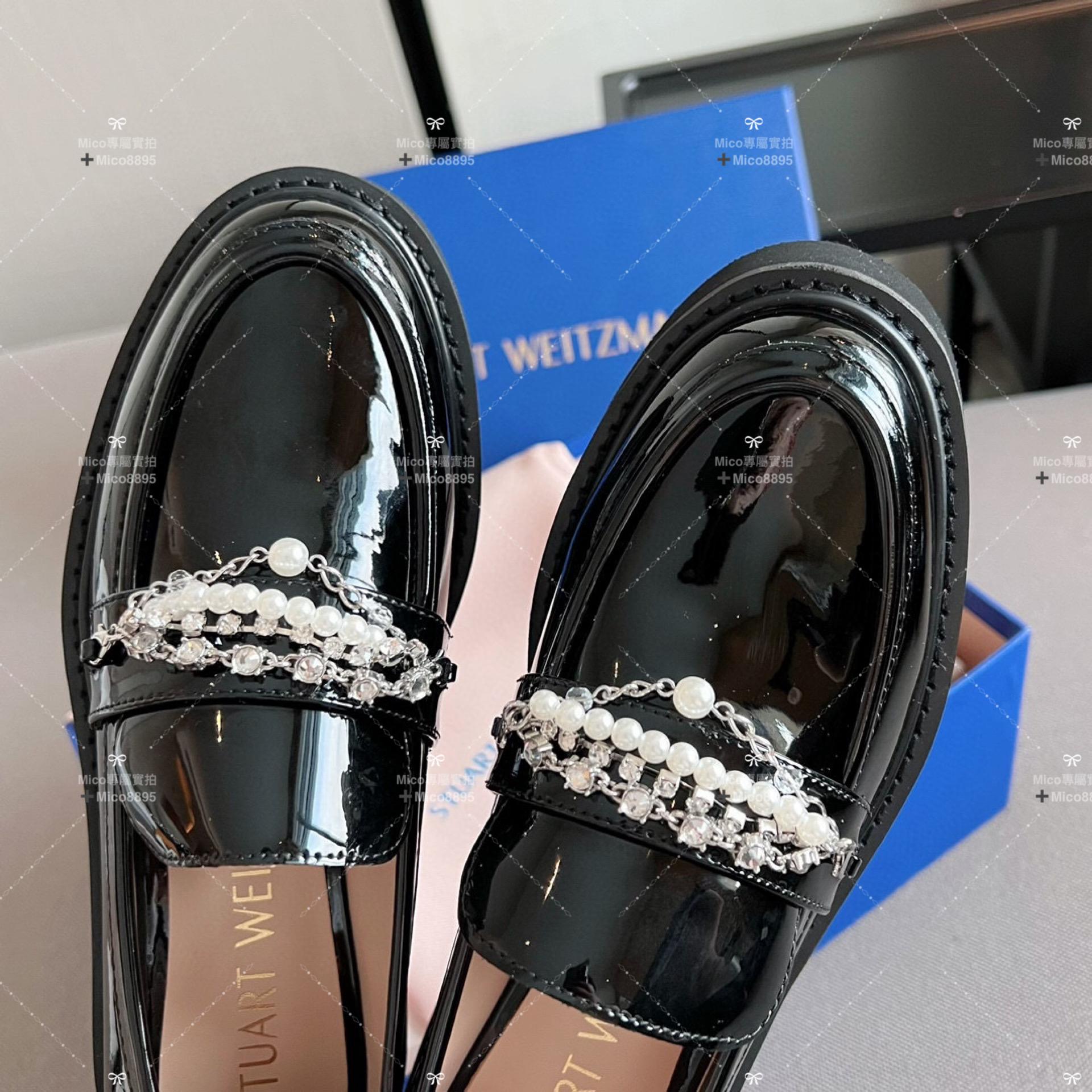 Stuart Weitzman 珍珠釦百搭漆皮樂福鞋 35-39