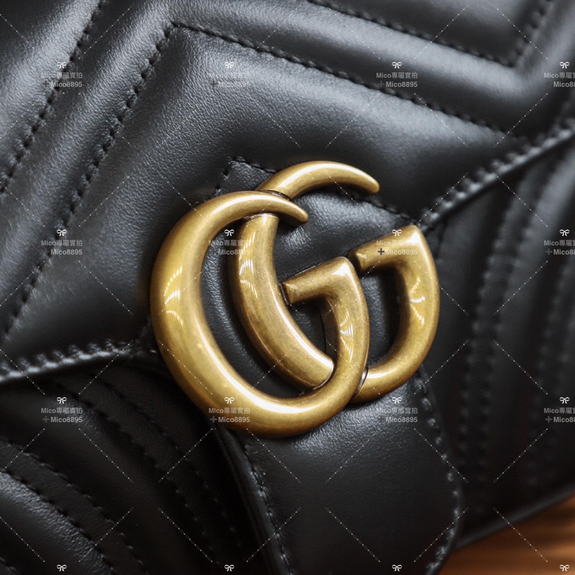 GUCCI marmont 系列 黑色牛皮 復古五金 郵差包 肩背包