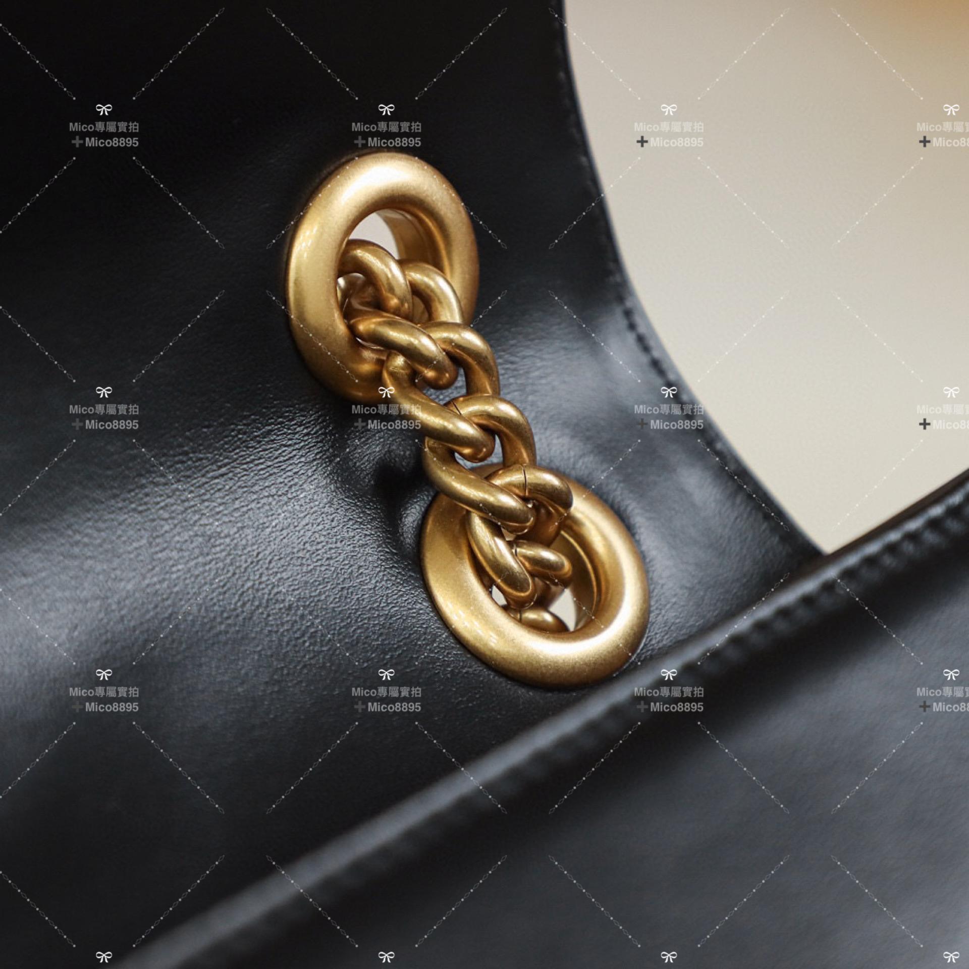 GUCCI marmont 系列 黑色牛皮 復古五金 郵差包 肩背包