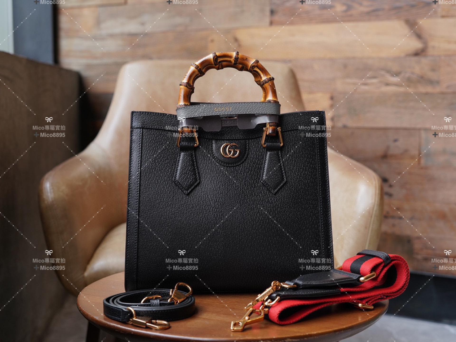 GUCCI  黑色 Diana系列 竹節手提包 小號 27cm
