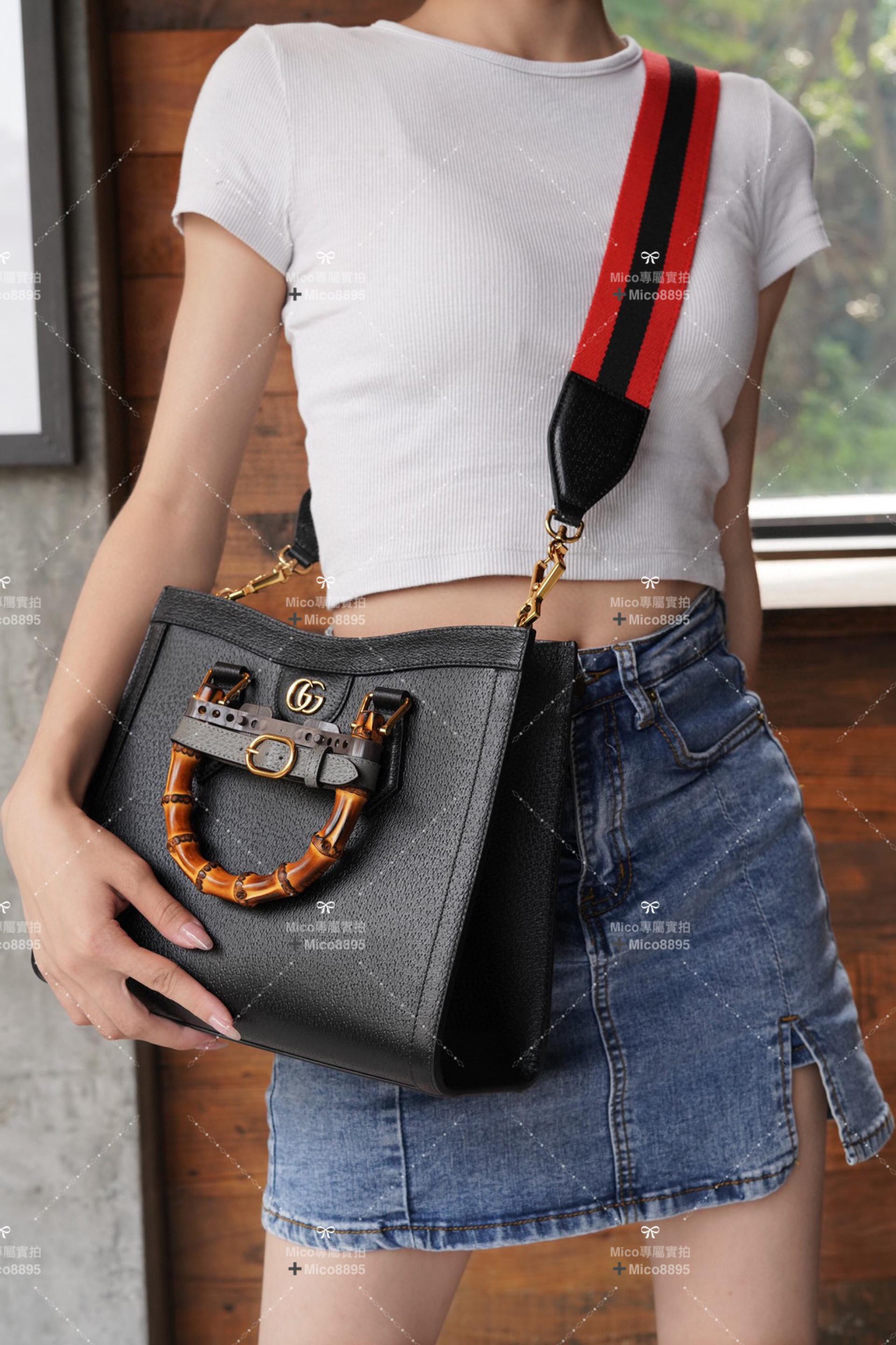 GUCCI  黑色 Diana系列 竹節手提包 小號 27cm