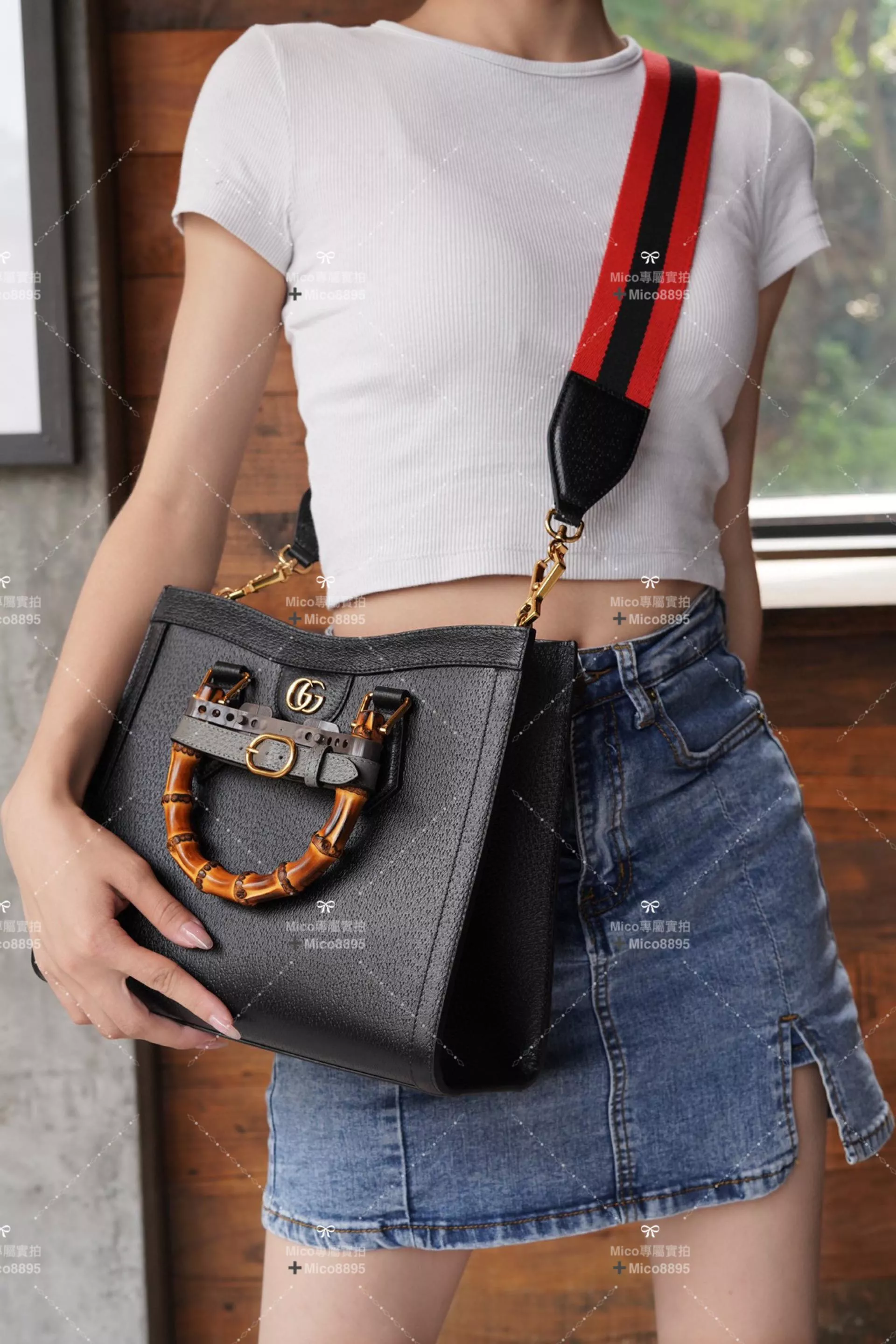 GUCCI  黑色 Diana系列 竹節手提包 小號 27cm