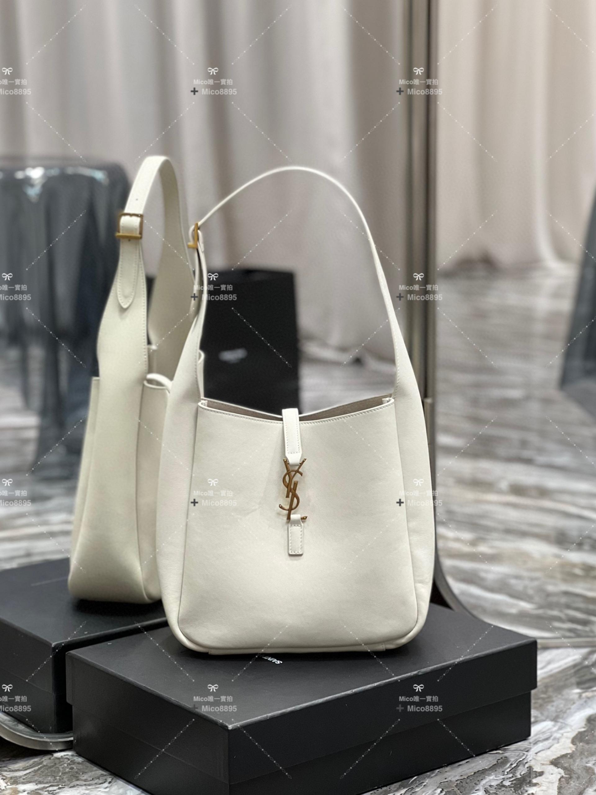 YSL 聖羅蘭 白/金 復古牛皮 LE 5A7腋下包 黑色 24cm