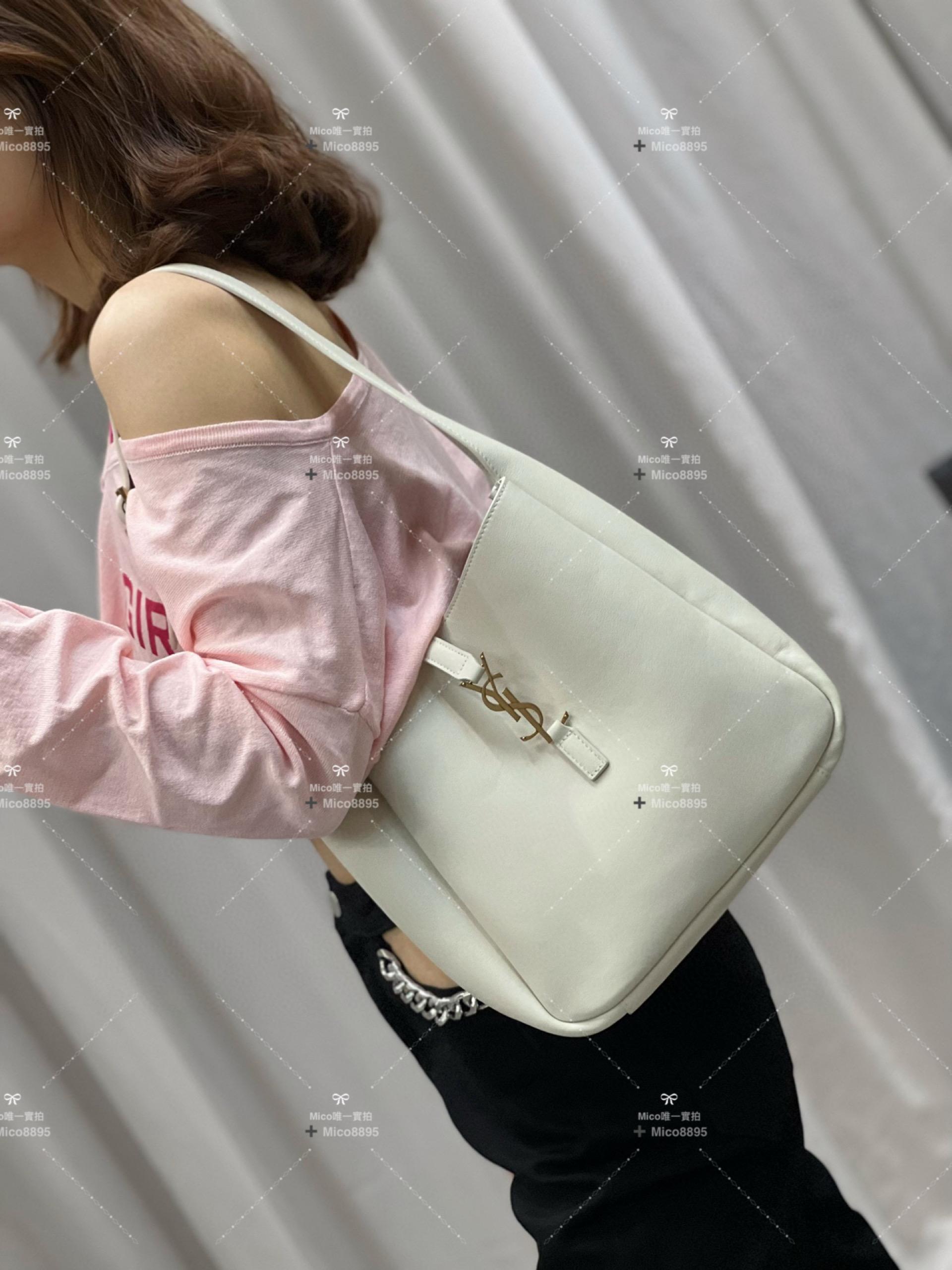 YSL 聖羅蘭 白/金 復古牛皮 LE 5A7腋下包 黑色 24cm