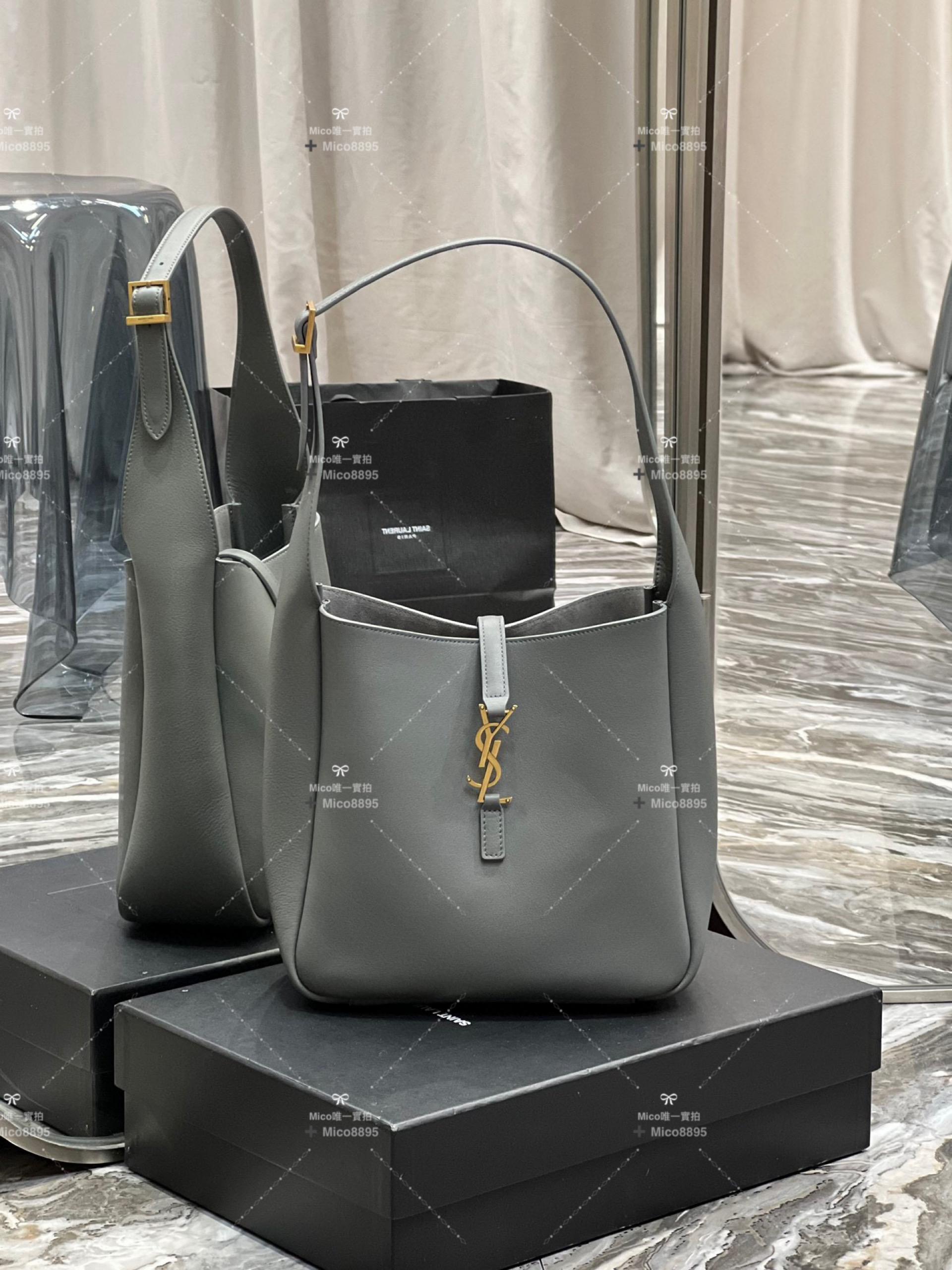 YSL 聖羅蘭 岩石灰 復古牛皮 LE 5A7腋下包 黑色 24cm