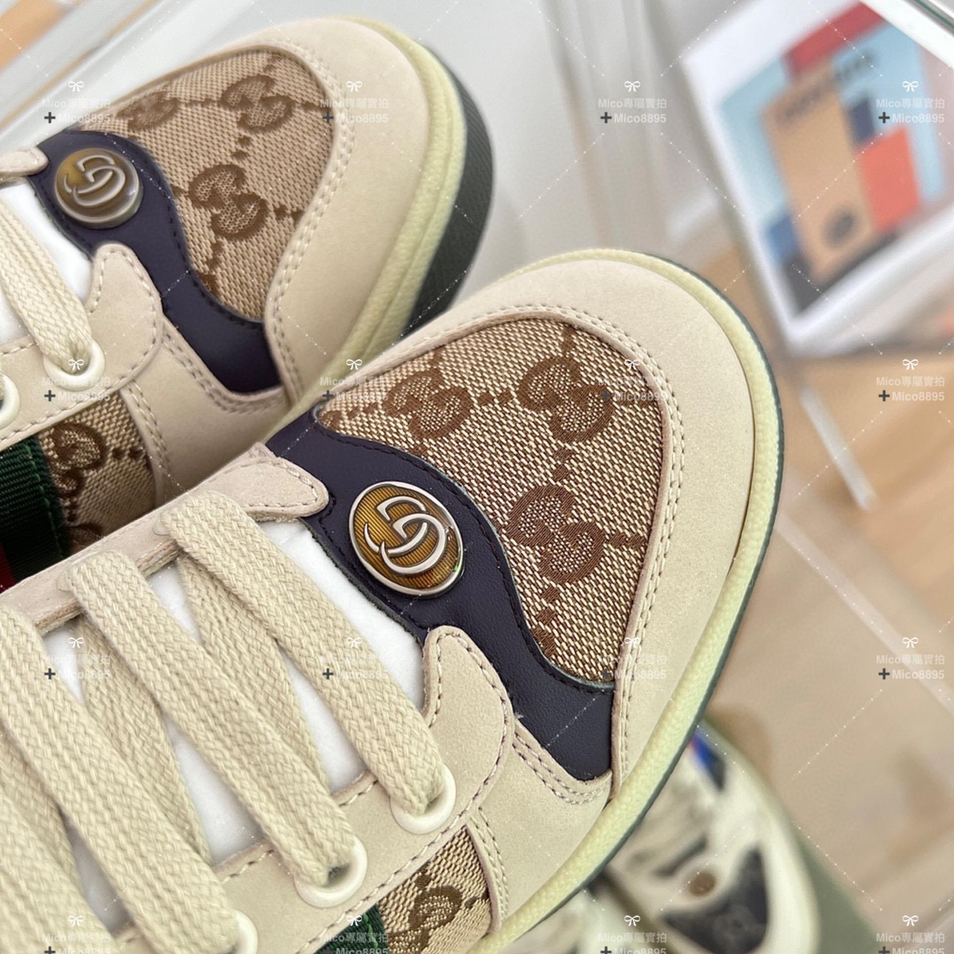 GUCCI 紫拼卡其雙G 做舊復古風格休閒鞋 小髒鞋 35-40