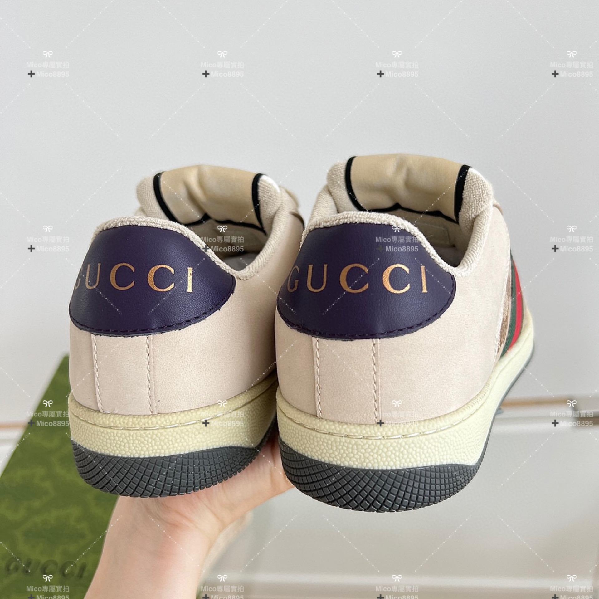 GUCCI 紫拼卡其雙G 做舊復古風格休閒鞋 小髒鞋 35-40