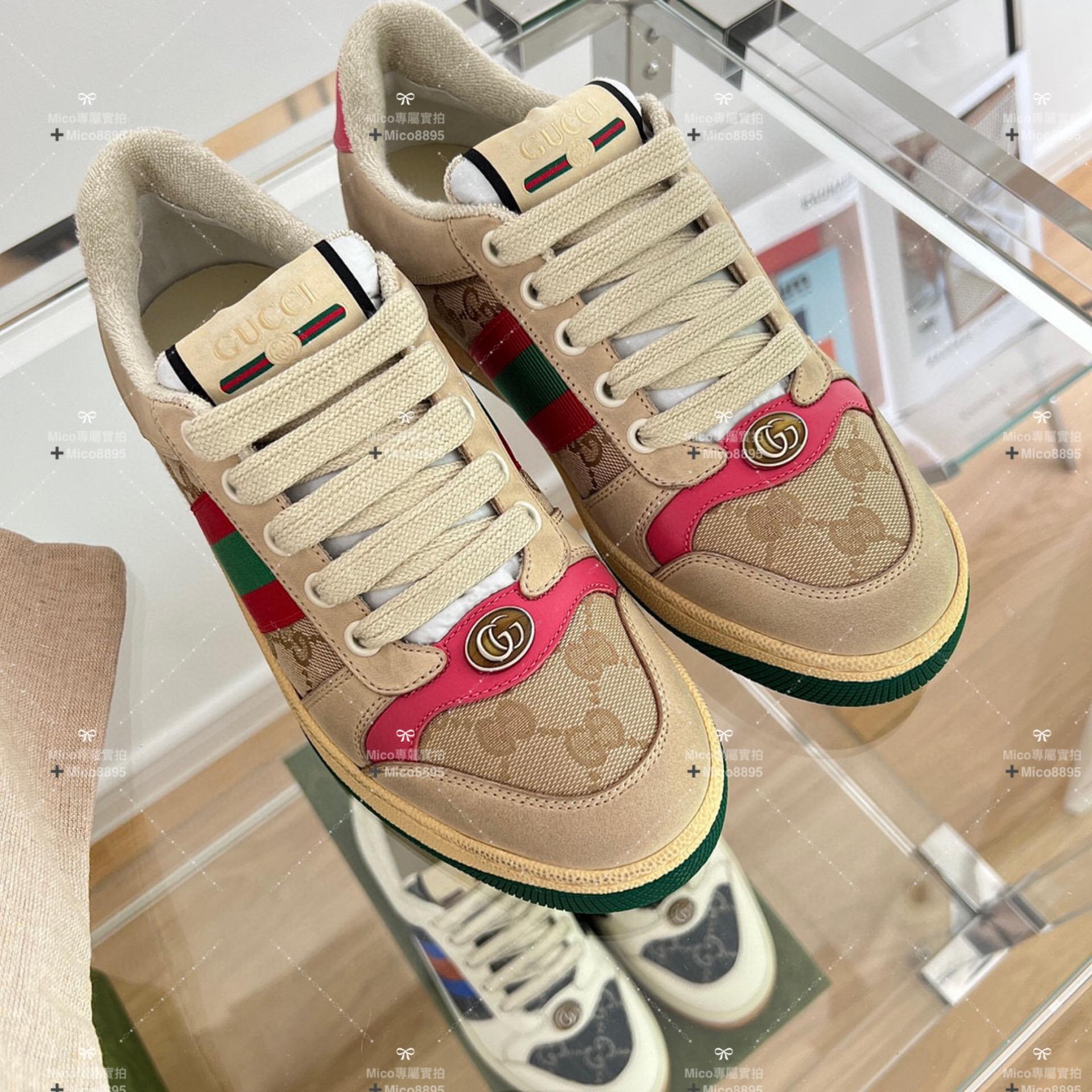 GUCCI 粉色拼 做舊復古風格休閒鞋 小髒鞋 35-40