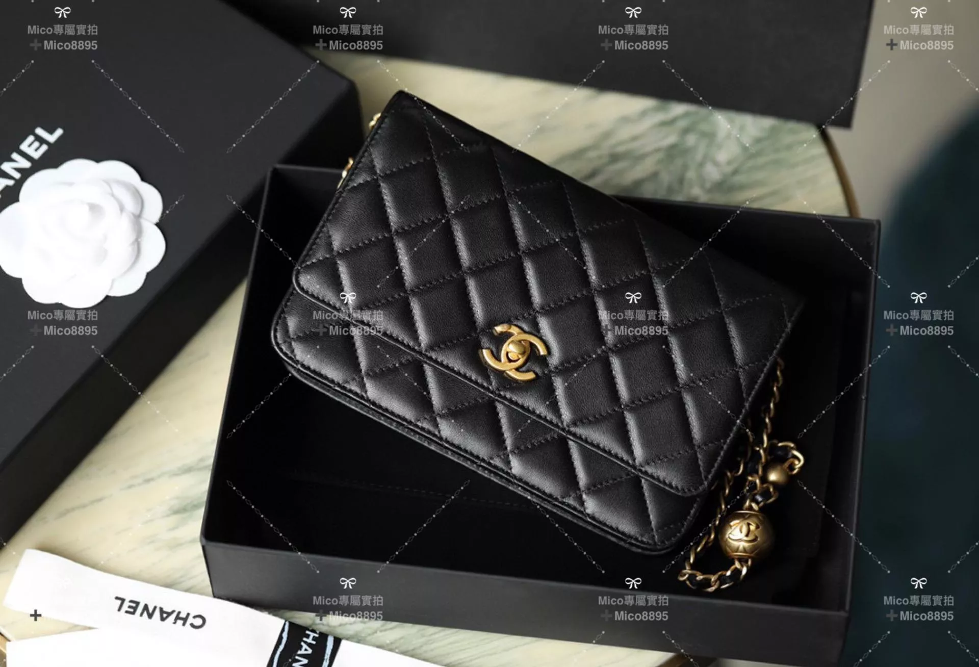 Chanel 金球系列 黑色小羊皮 WOC 斜挎錢包 19cm