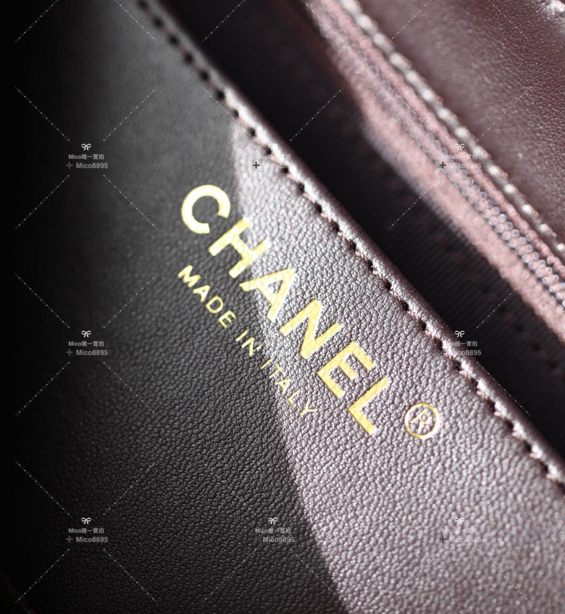 Chanel 深棕色 金柱調節鏈口蓋包 風琴包 小號 小羊皮 22cm