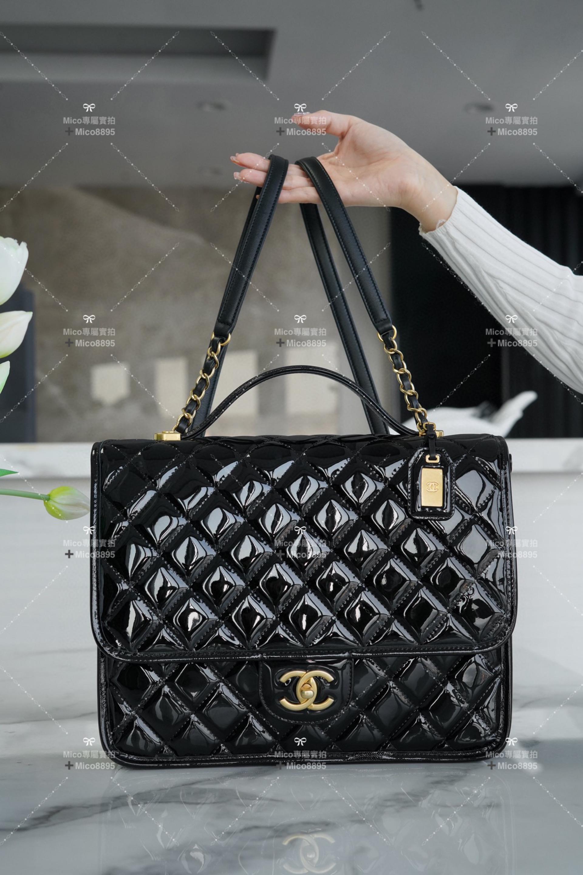 CHANEL 高級手工坊系列 漆皮雙肩包 書包 牛皮