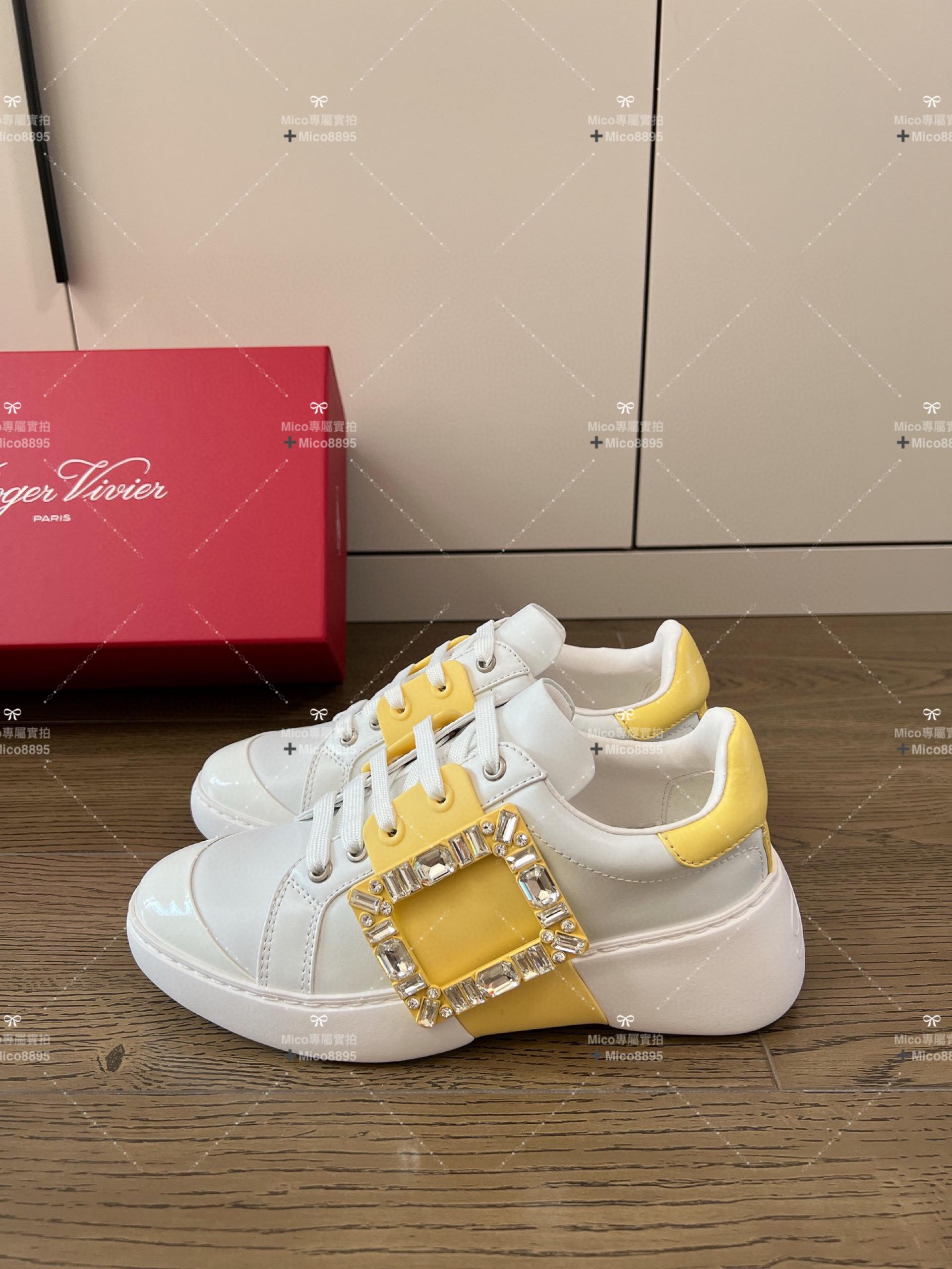 RV Roger vivier 23/年春夏新款鑽扣小白鞋 黃x白 35-40