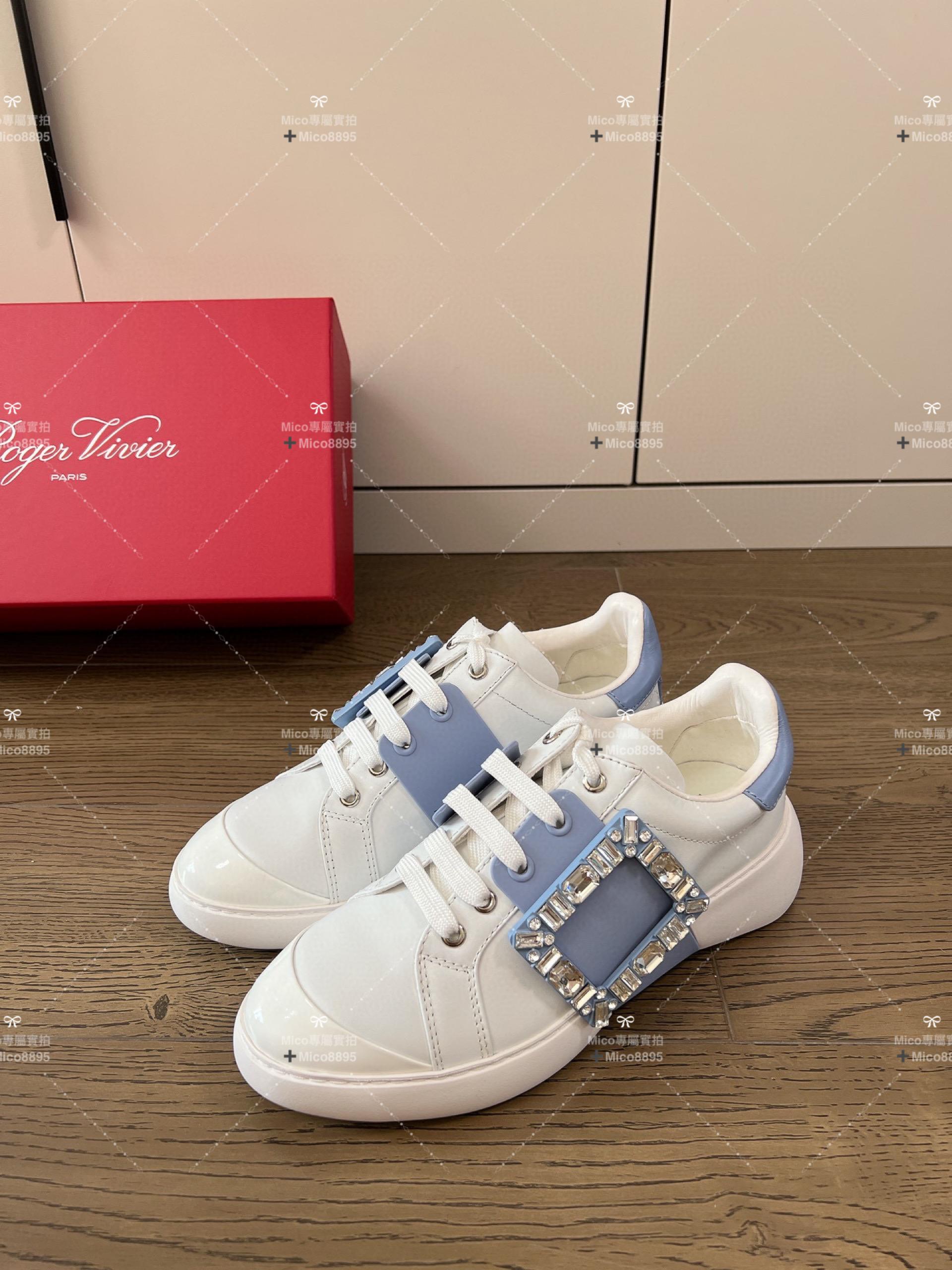 RV 藍x白 Roger vivier 23/年春夏新款鑽扣小白鞋 35-40