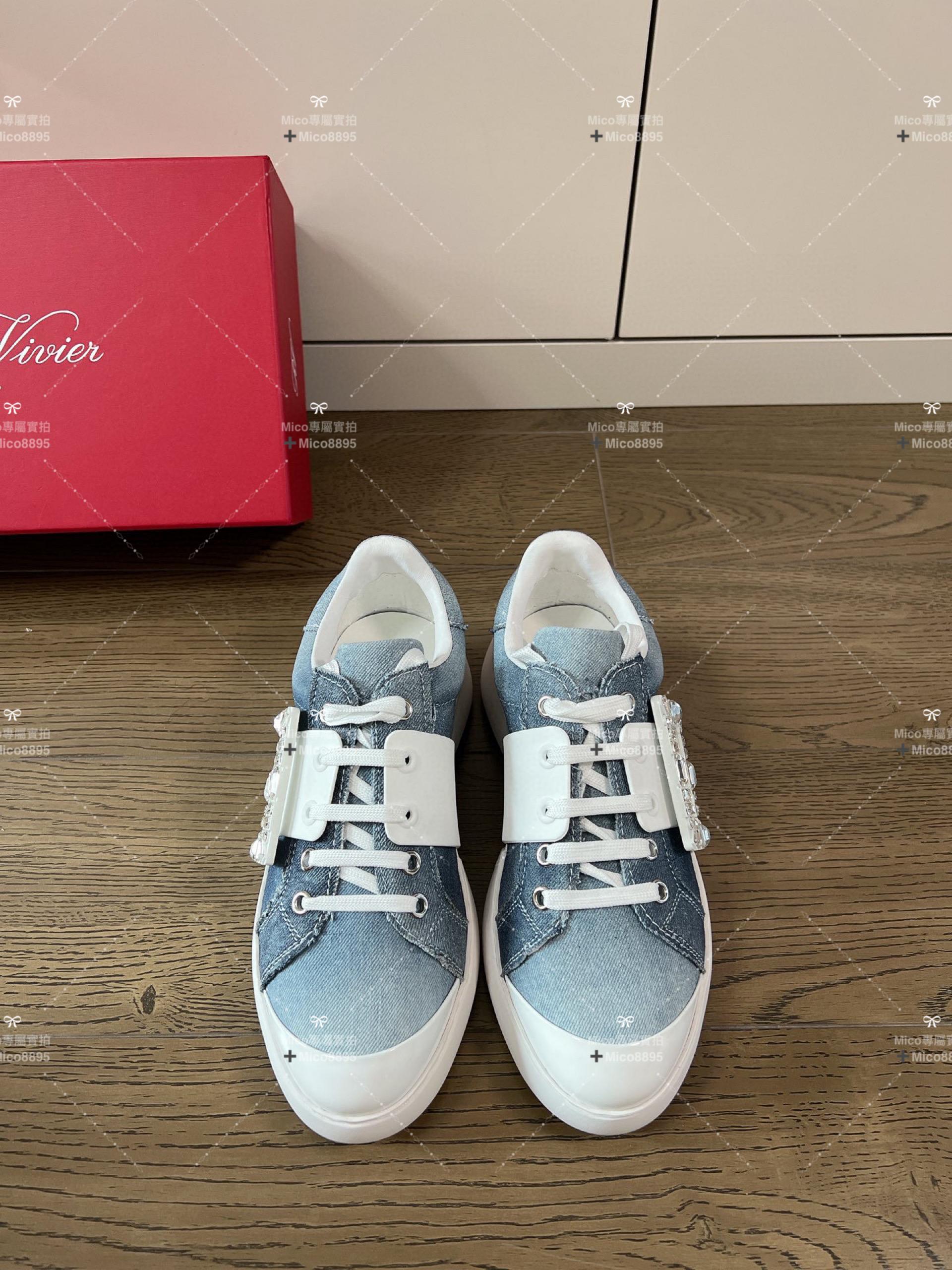 RV Roger vivier 23/年春夏新款鑽扣小白鞋 牛仔拼 35-40