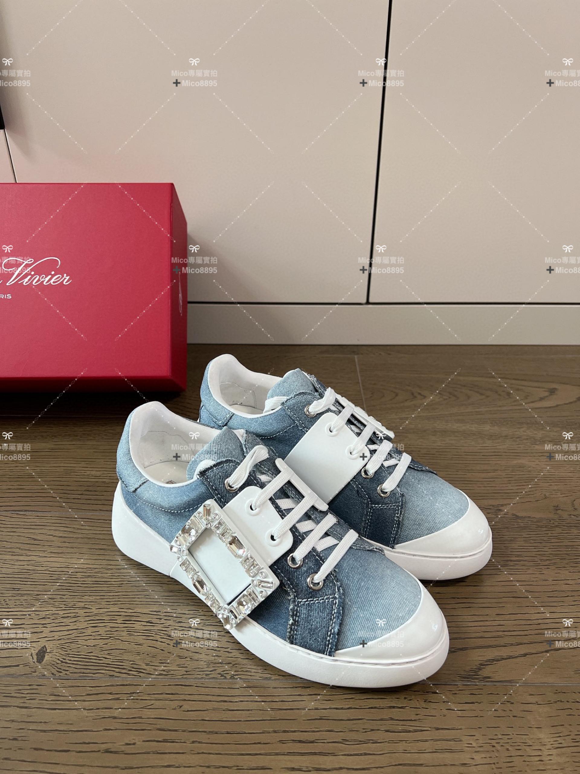 RV Roger vivier 23/年春夏新款鑽扣小白鞋 牛仔拼 35-40