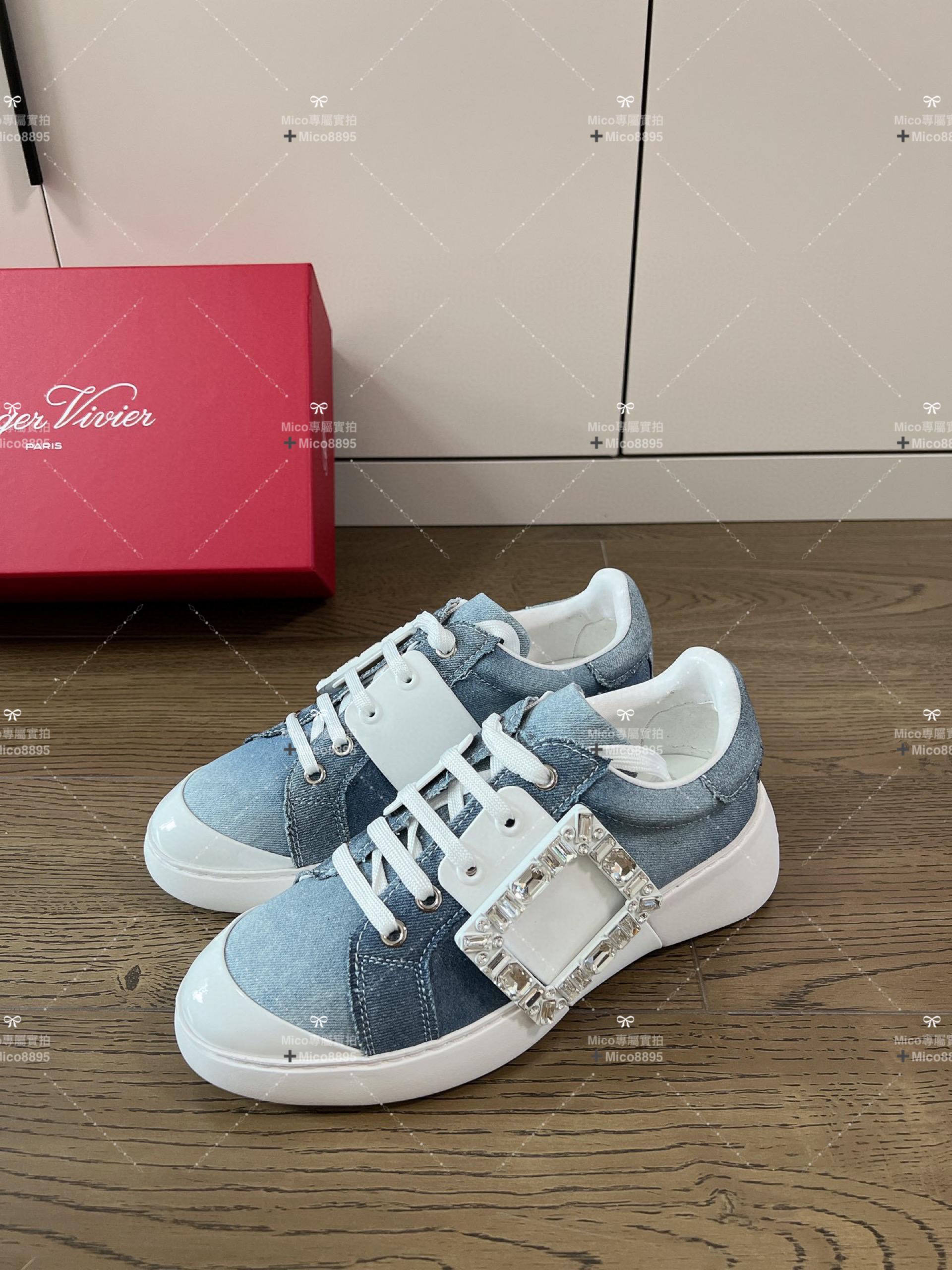 RV Roger vivier 23/年春夏新款鑽扣小白鞋 牛仔拼 35-40