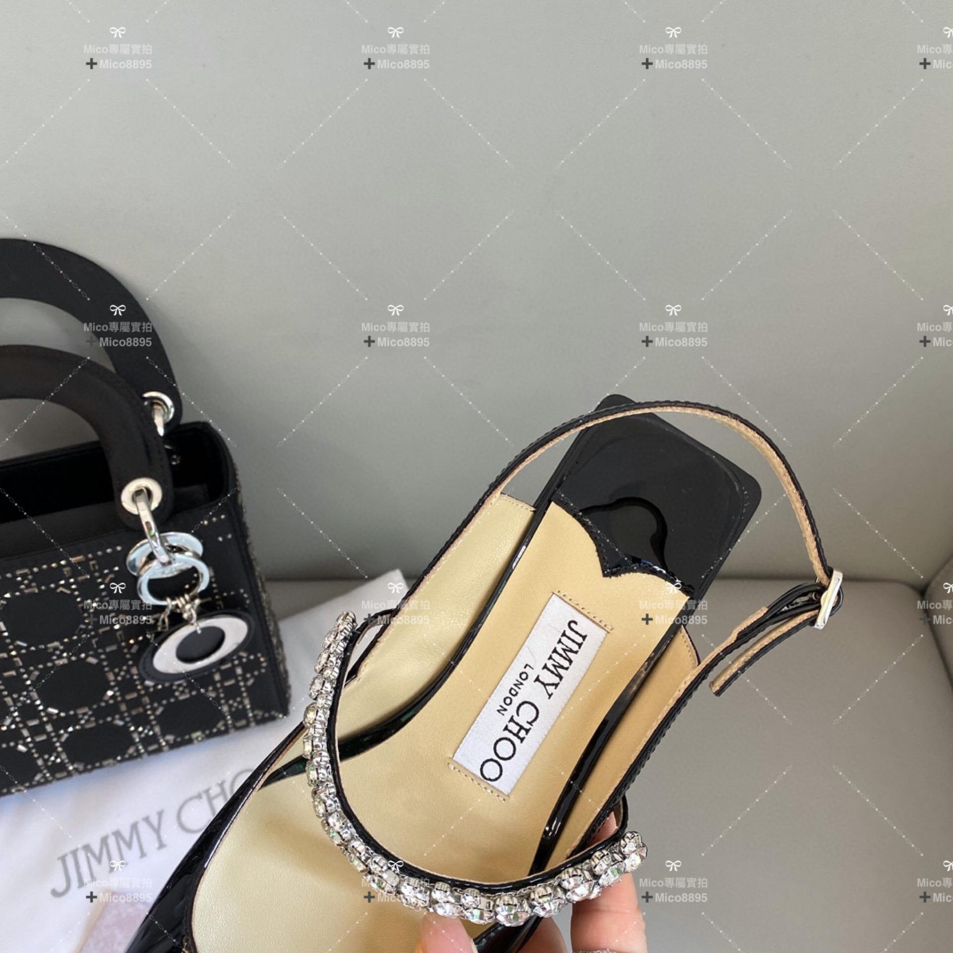 Jimmy Choo 鑽鏈瑪麗珍鞋 娃娃鞋 漆皮/黑 方頭低跟鞋 4.5cm 女碼35-39