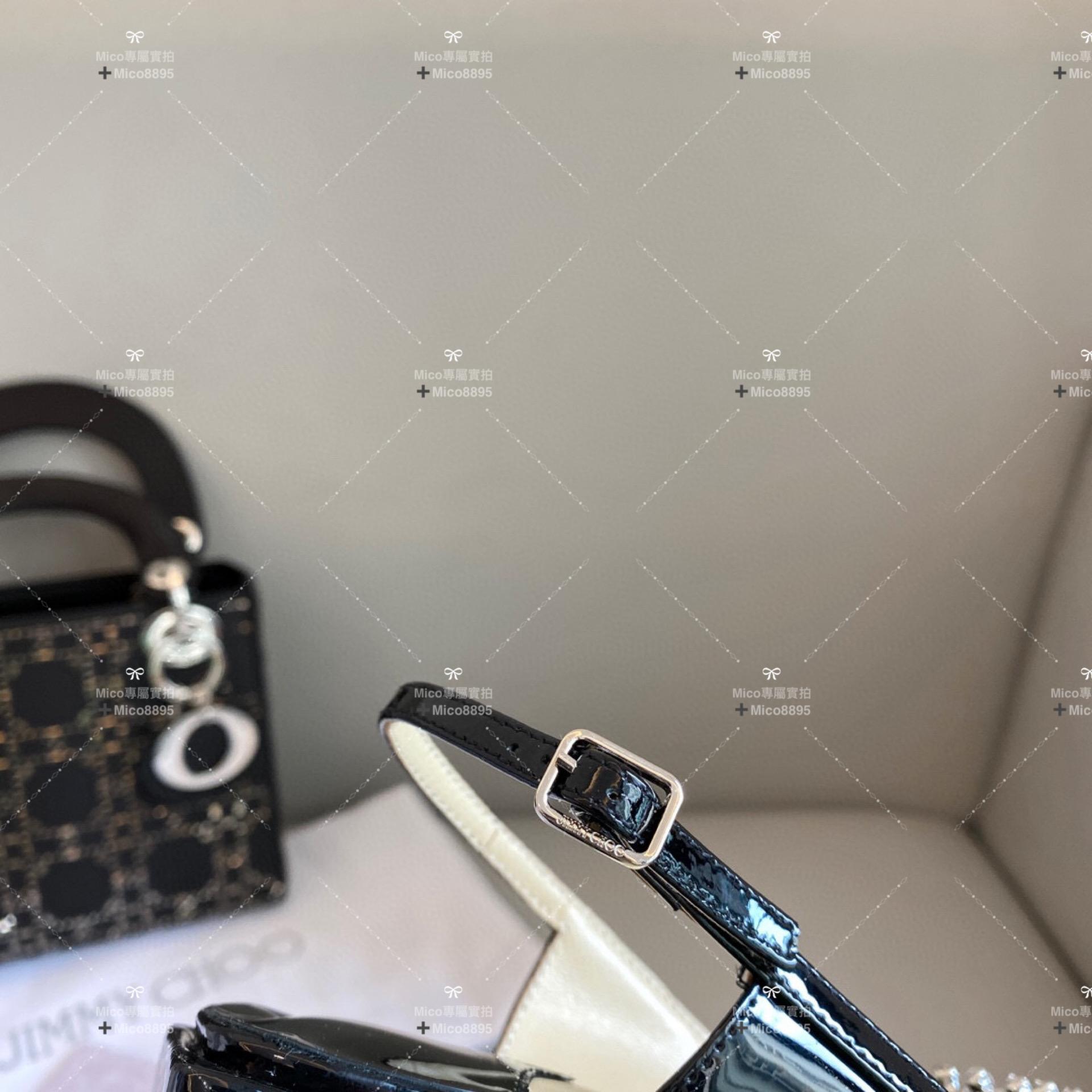 Jimmy Choo 鑽鏈瑪麗珍鞋 娃娃鞋 漆皮/黑 方頭低跟鞋 4.5cm 女碼35-39