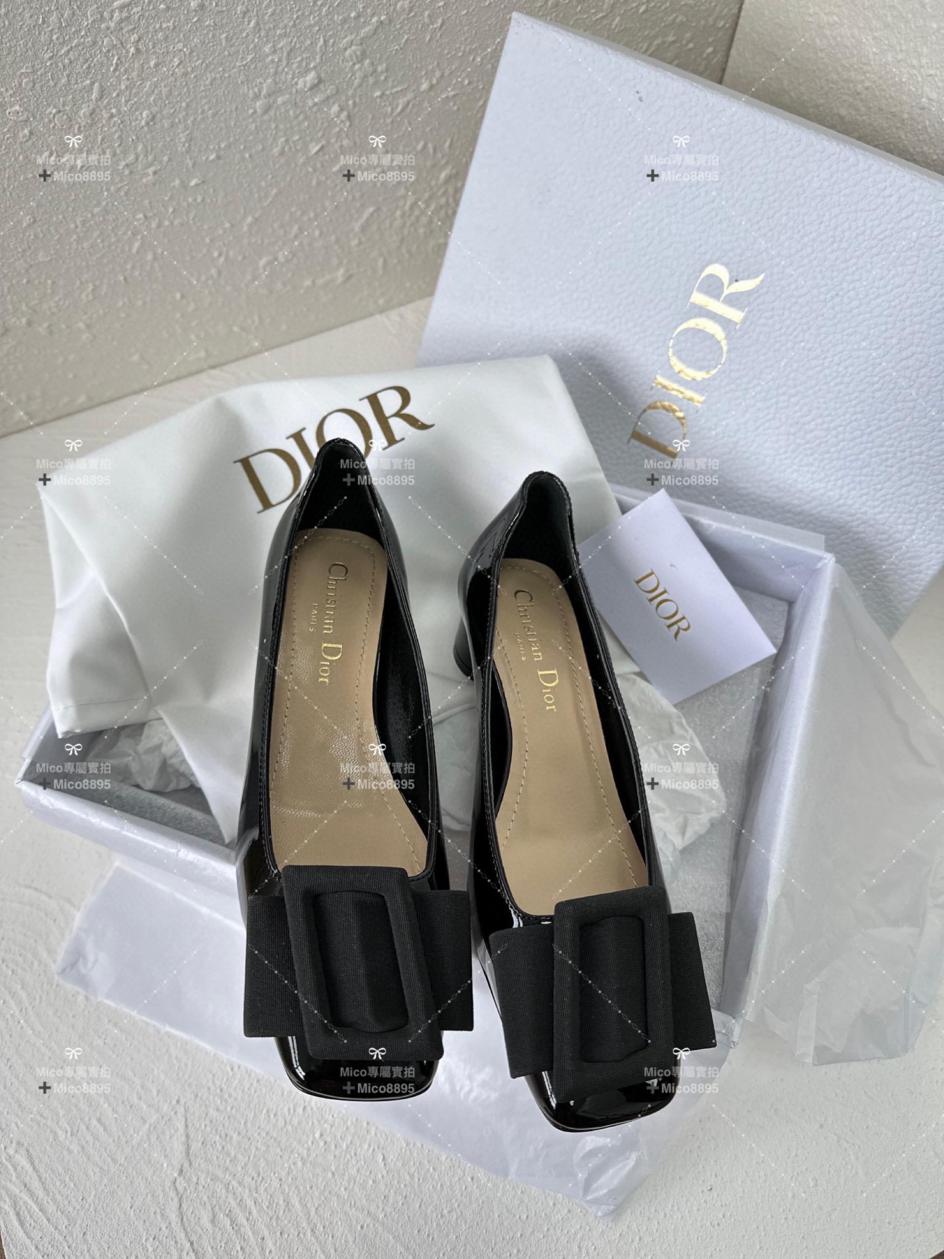 Dior x Roger Vivier 秋冬合作款 瑪麗珍方頭低跟鞋 漆皮黑 4.5cm 碼35-40