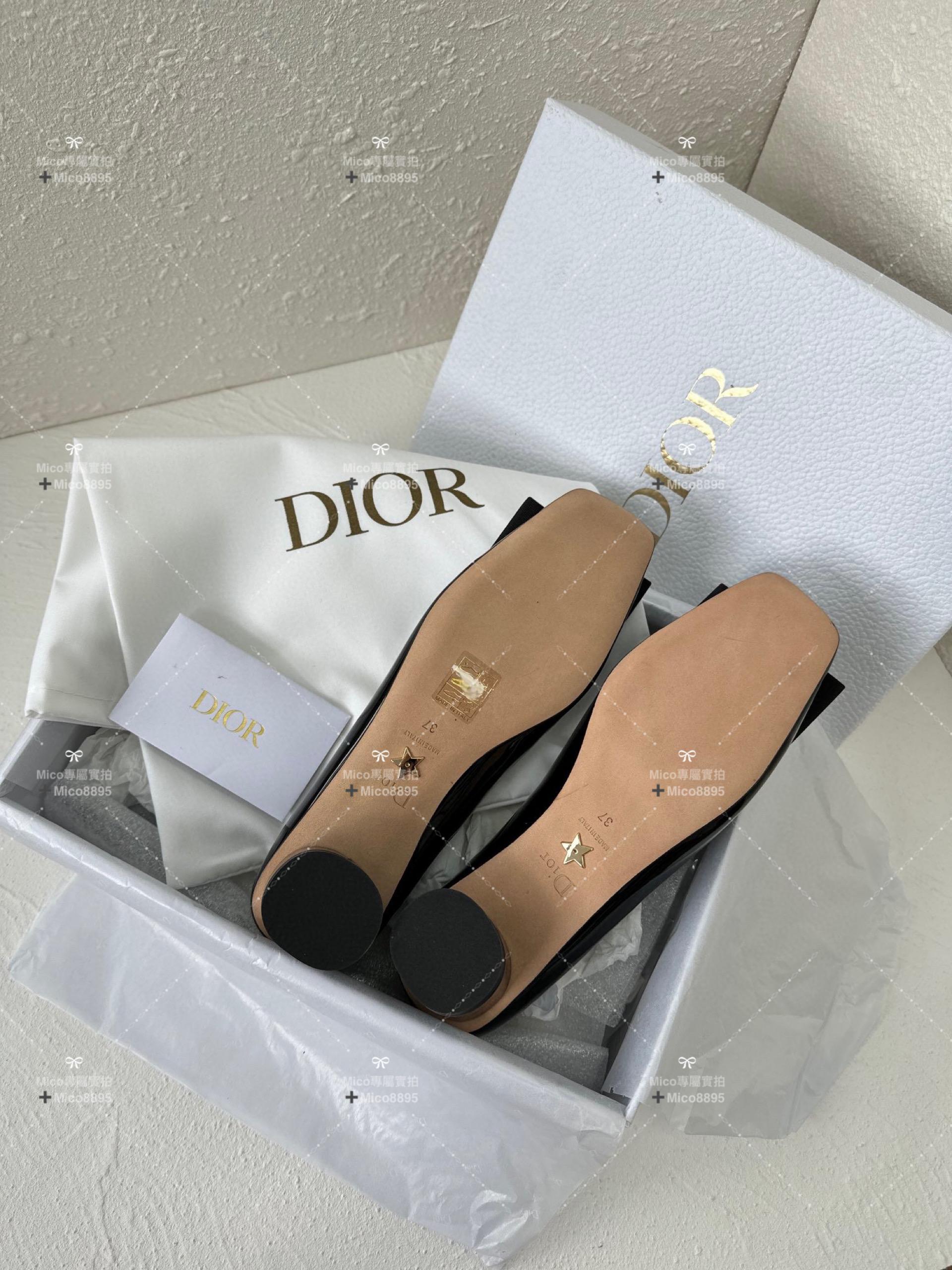 Dior x Roger Vivier 秋冬合作款 瑪麗珍方頭低跟鞋 漆皮黑 4.5cm 碼35-40