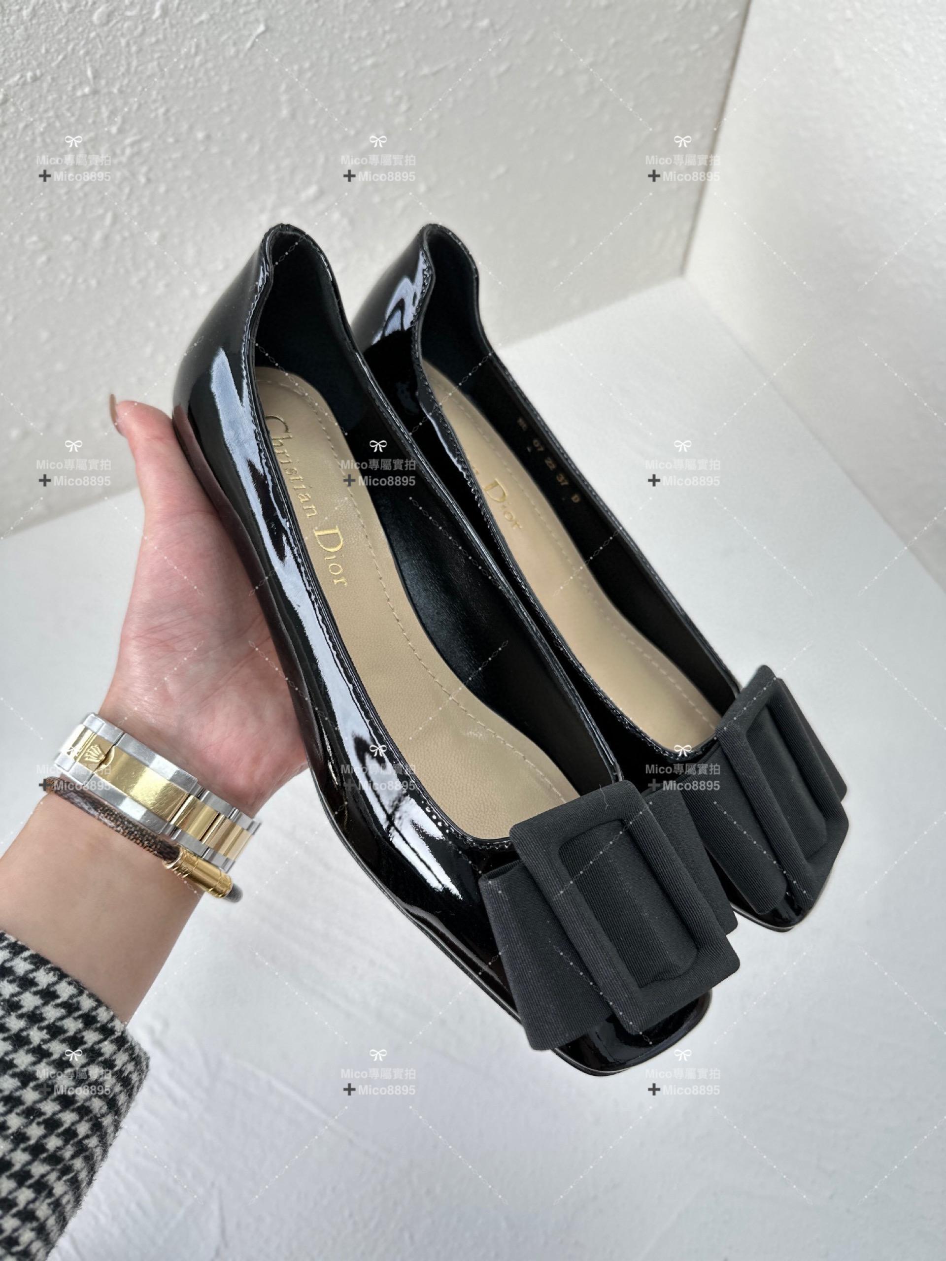 Dior x Roger Vivier 秋冬合作款 瑪麗珍方頭低跟鞋 漆皮黑 4.5cm 碼35-40