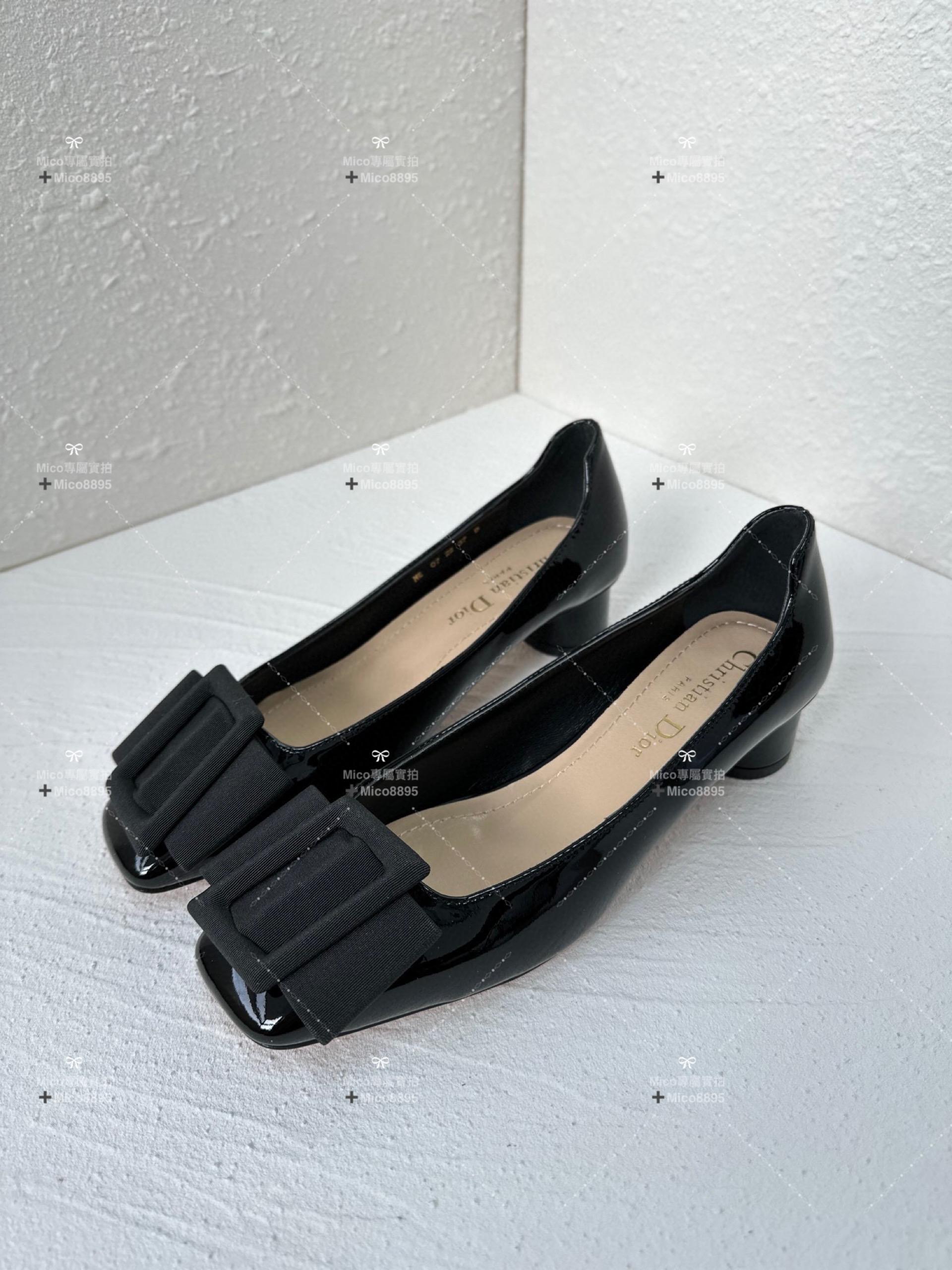 Dior x Roger Vivier 秋冬合作款 瑪麗珍方頭低跟鞋 漆皮黑 4.5cm 碼35-40