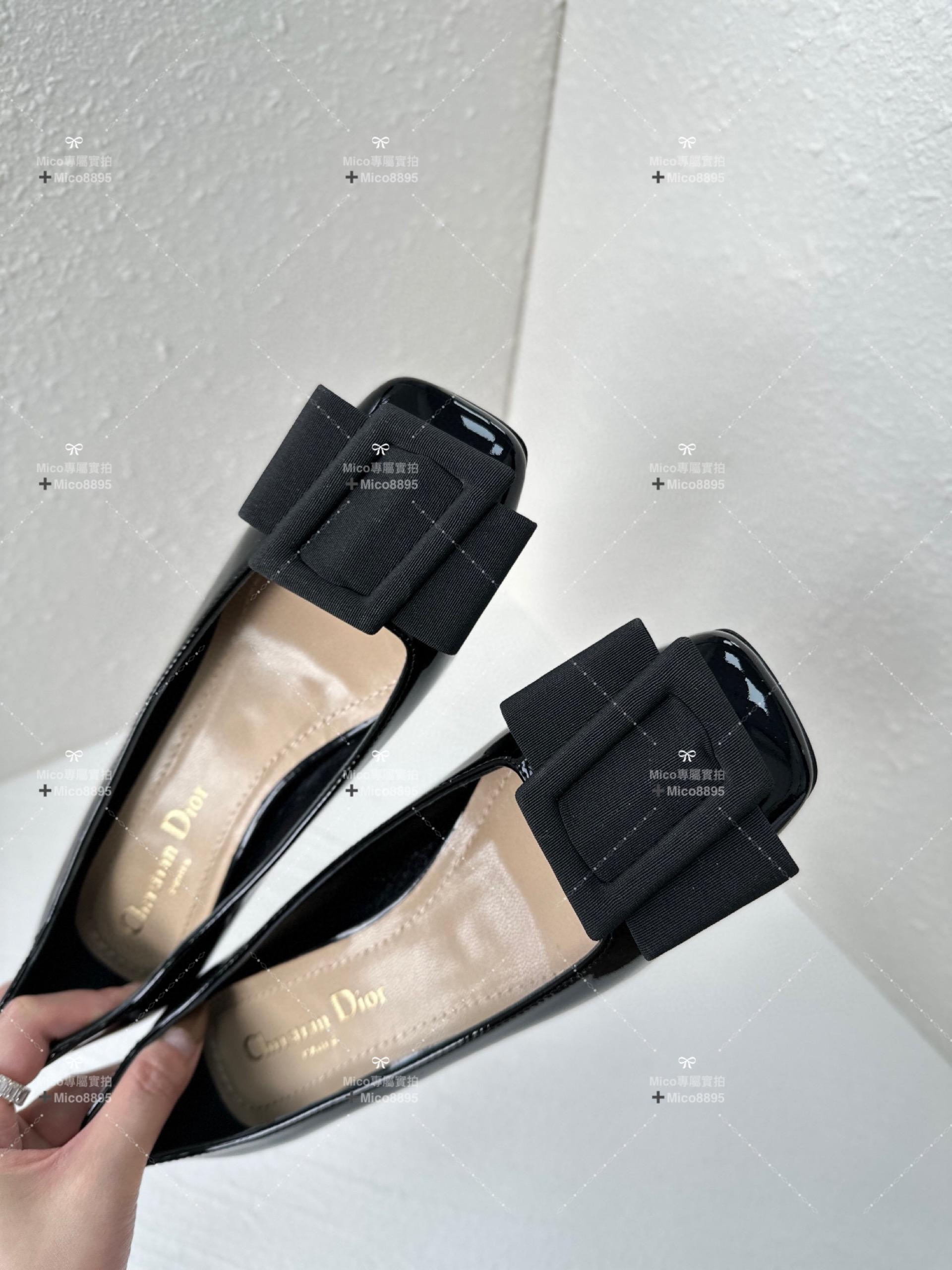 Dior x Roger Vivier 秋冬合作款 瑪麗珍方頭低跟鞋 漆皮黑 4.5cm 碼35-40