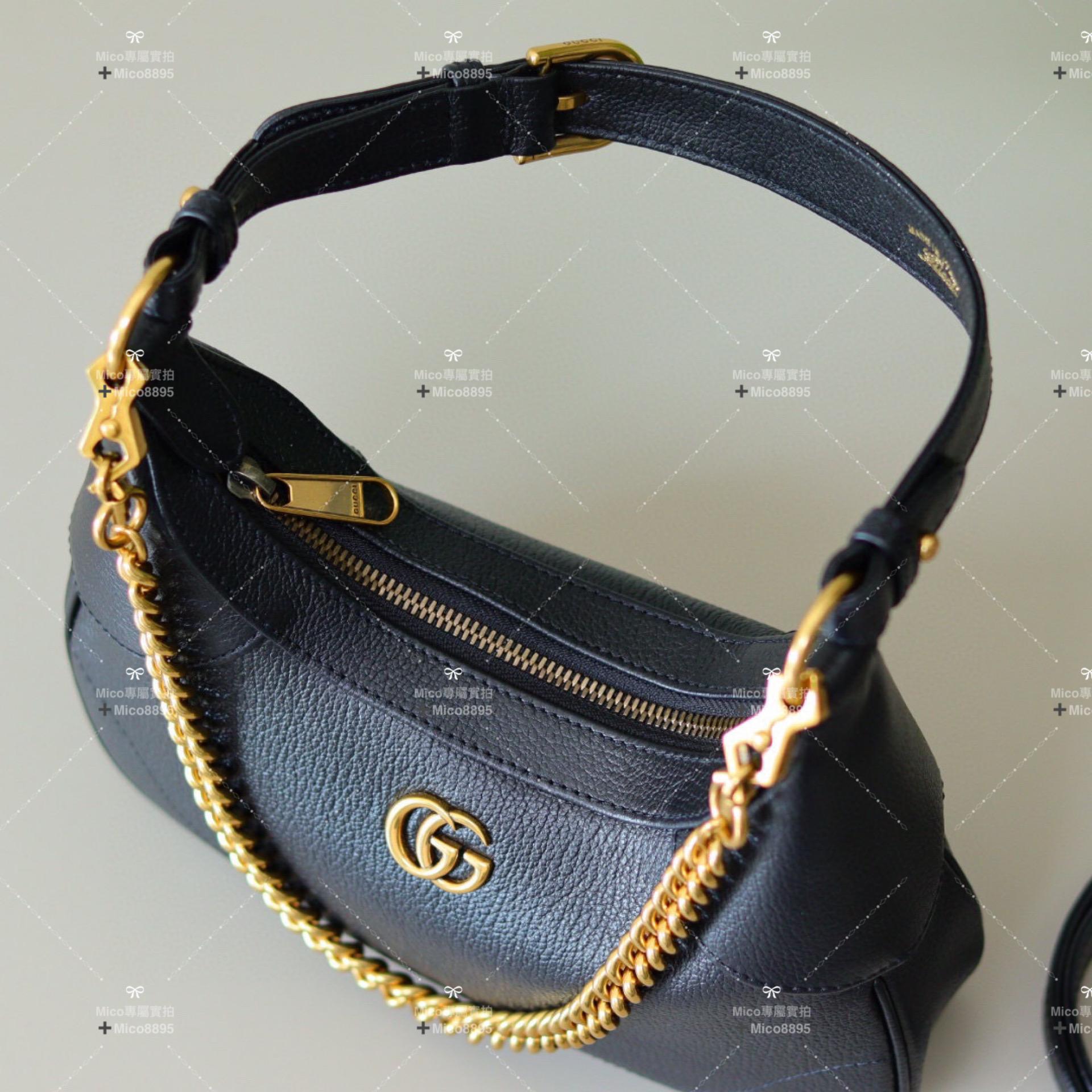 GUCCI 𝐀𝐩𝐡𝐫𝐨𝐝𝐢𝐭𝐞 hobo 新月腋下包 牛皮/黑 真皮 25cm